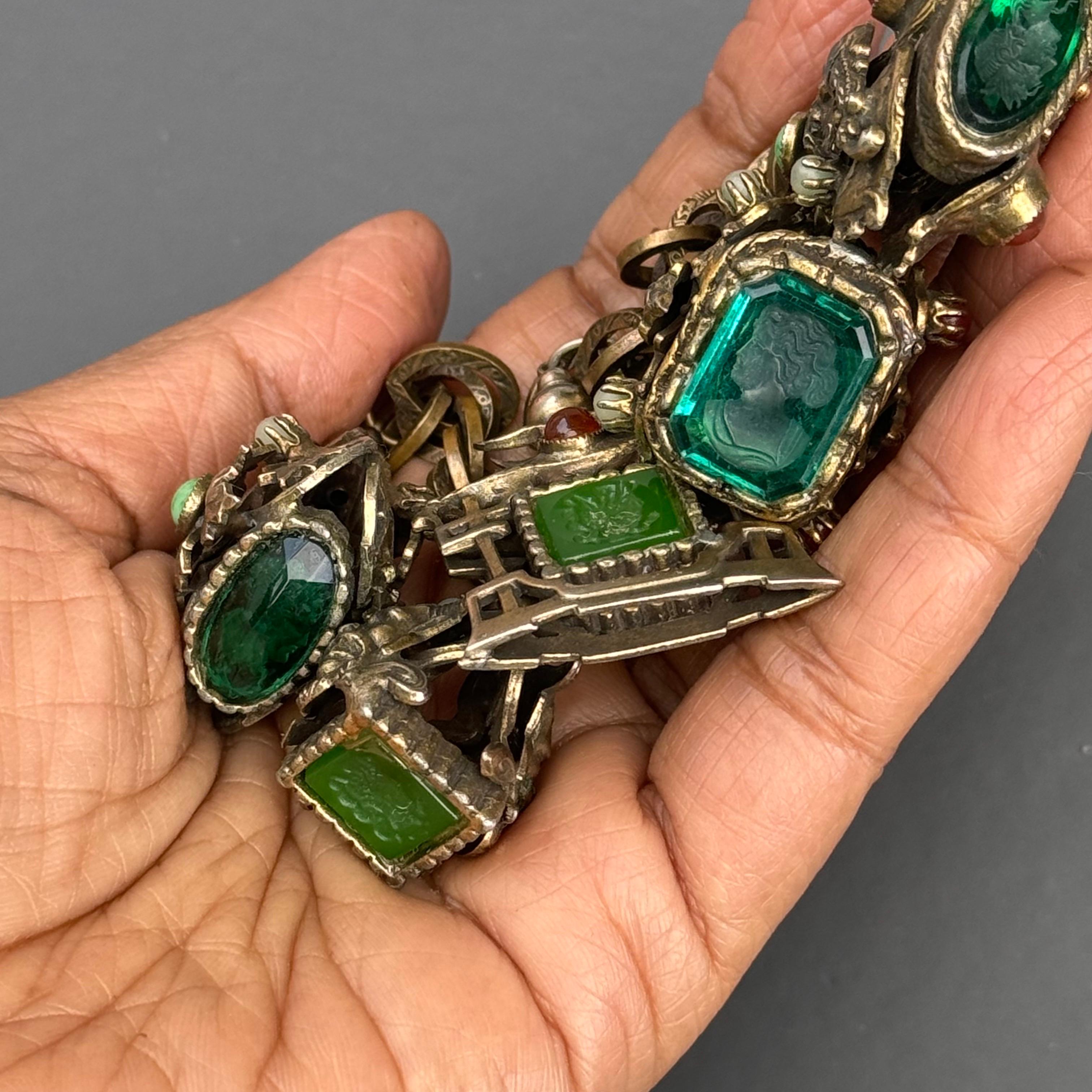 Fob Charm Bracelet Renaissance Revival Costume Jewelry In Good Condition In Monroe Township, NJ