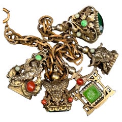 Vintage Fob Charm Bracelet Renaissance Revival Costume Jewelry 