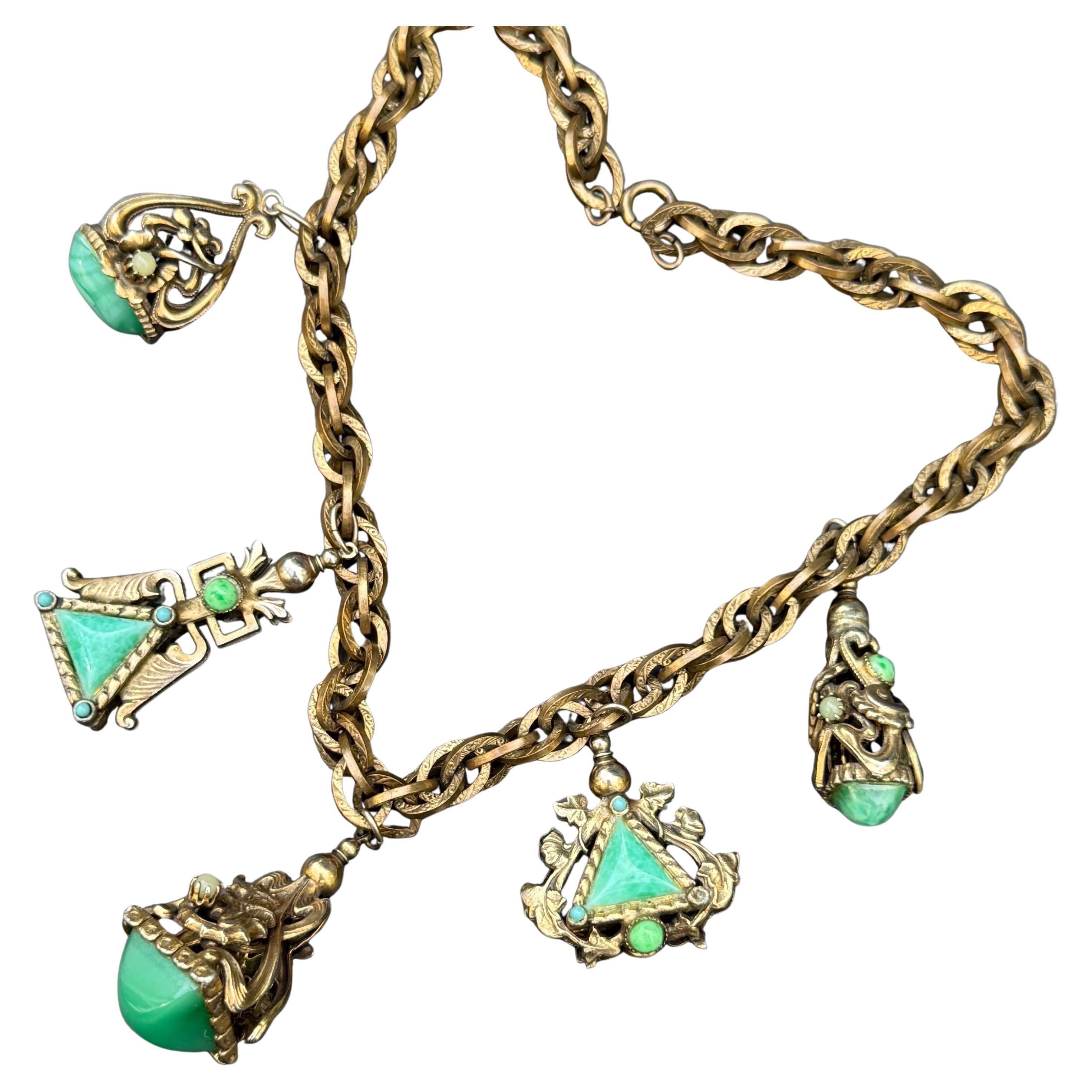 Fob Charm Necklace Renaissance Revival Costume Jewelry For Sale 6