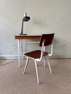 FOC Child Desk Chair Set White Metal Wood School Mid Century Portugal 1960's