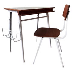 FOC Child Desk Chair Set White Metal Wood School Mid Century Portugal 1960's