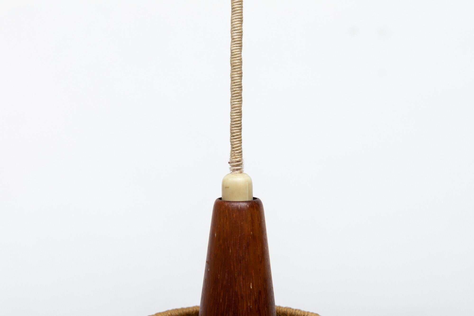 Fog and Morup Teak and Hemp Pendant Lamp by Ib Fabiansen For Sale 3