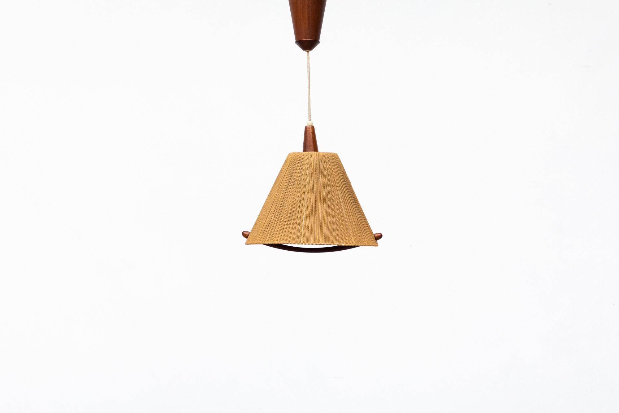 Mid-Century Modern Fog and Morup Teak and Hemp Pendant Lamp by Ib Fabiansen For Sale