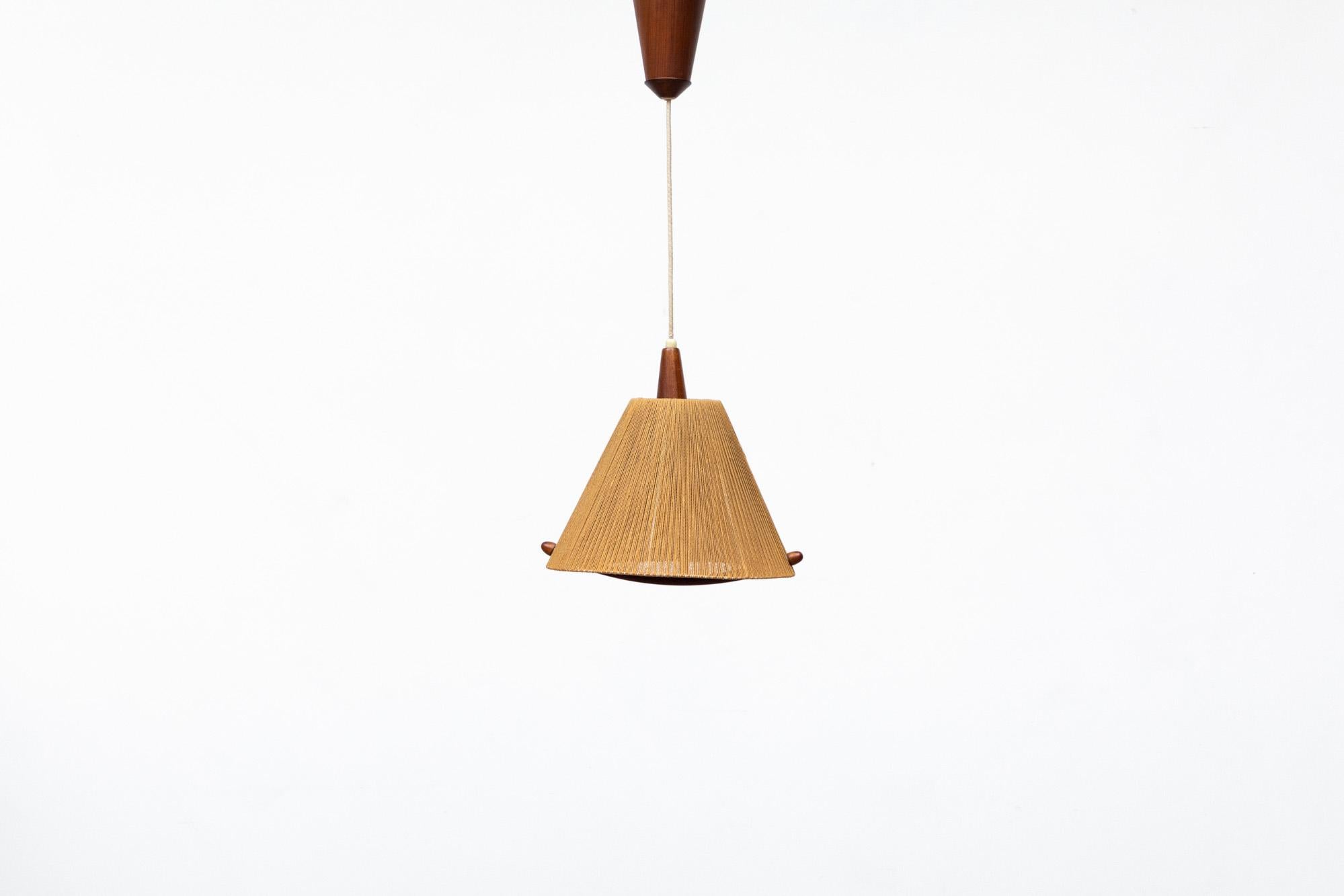 Danish Fog and Morup Teak and Hemp Pendant Lamp by Ib Fabiansen For Sale