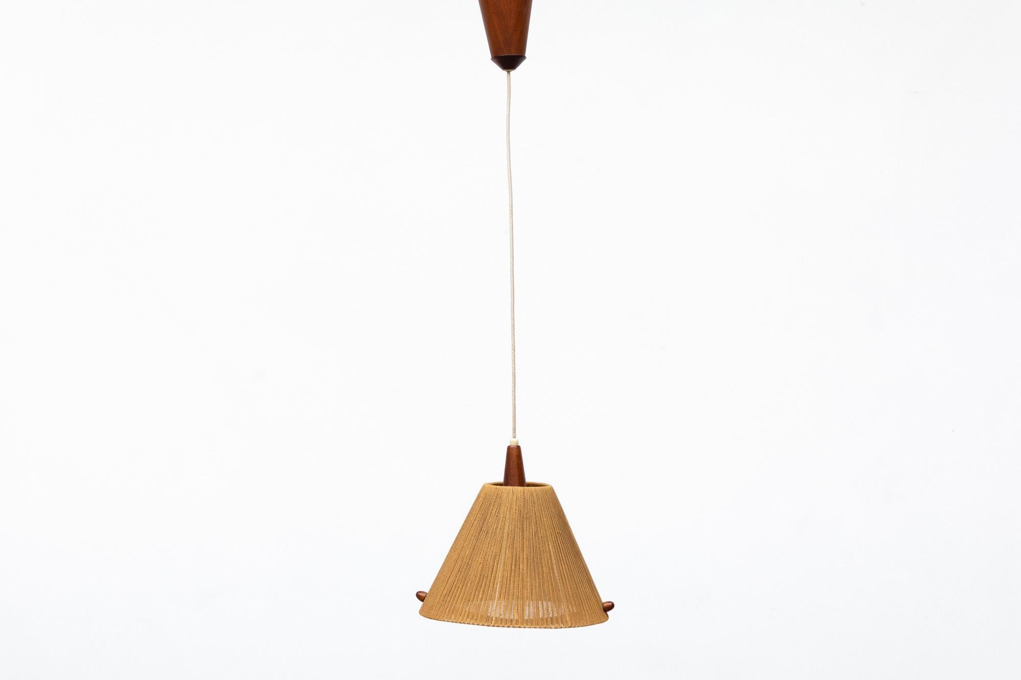 Woven Fog and Morup Teak and Hemp Pendant Lamp by Ib Fabiansen For Sale