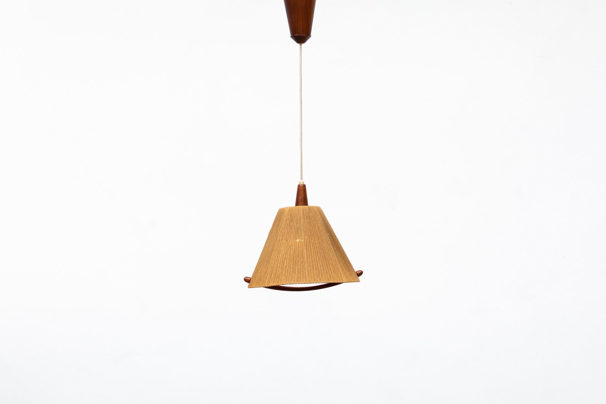 Fog and Morup Teak and Hemp Pendant Lamp by Ib Fabiansen In Good Condition For Sale In Los Angeles, CA