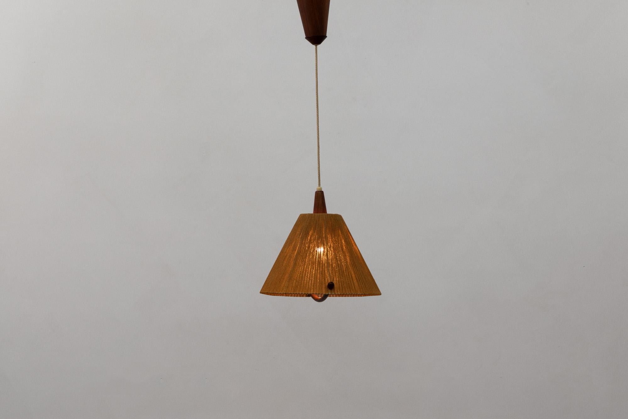 Mid-20th Century Fog and Morup Teak and Hemp Pendant Lamp by Ib Fabiansen For Sale