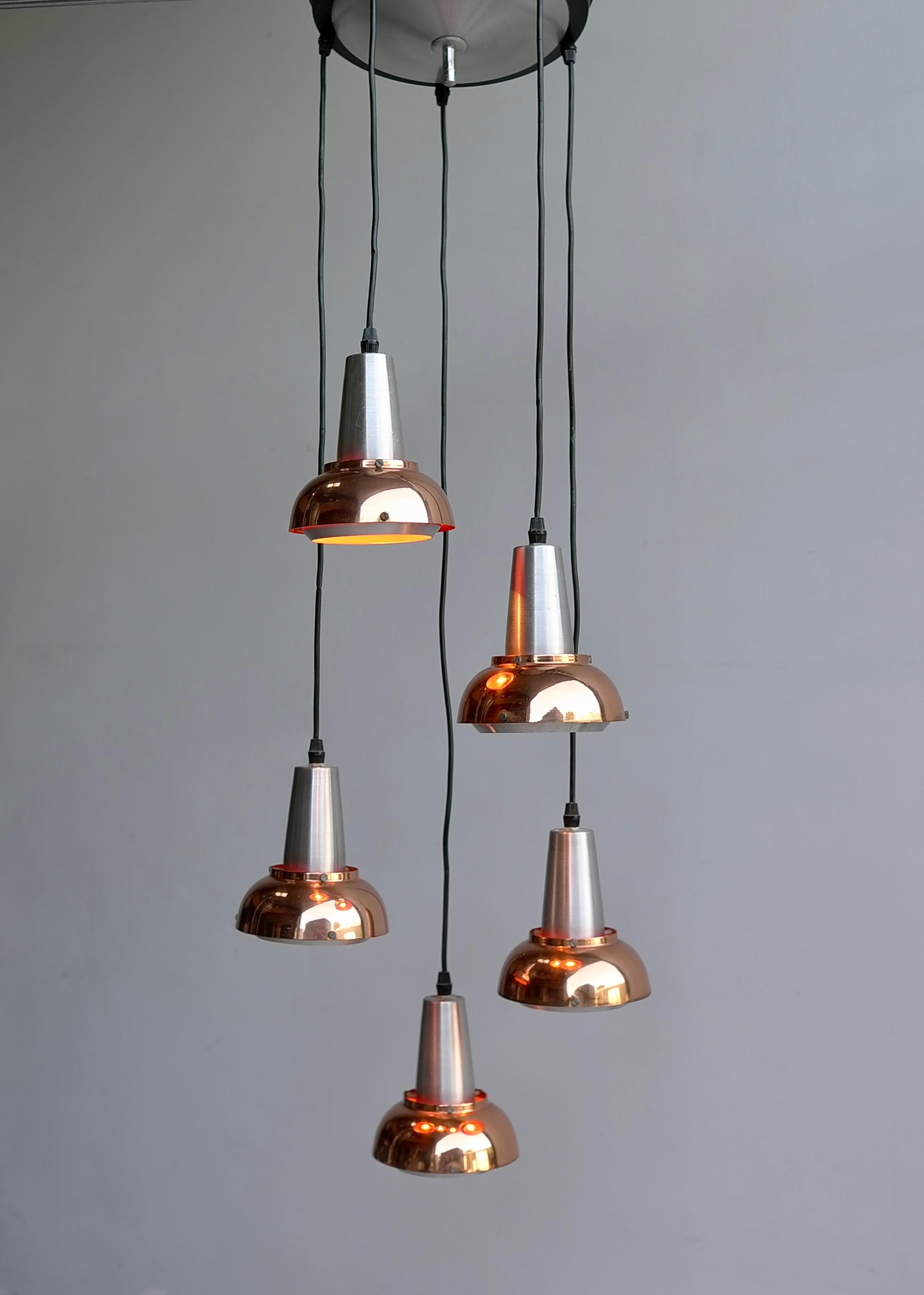 Fog and Mørup Aluminium and Copper Danish 1960s Chandelier (Mitte des 20. Jahrhunderts)