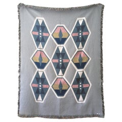 Woven Cotton Throw Blanket in Fog Grey Geometric Pattern