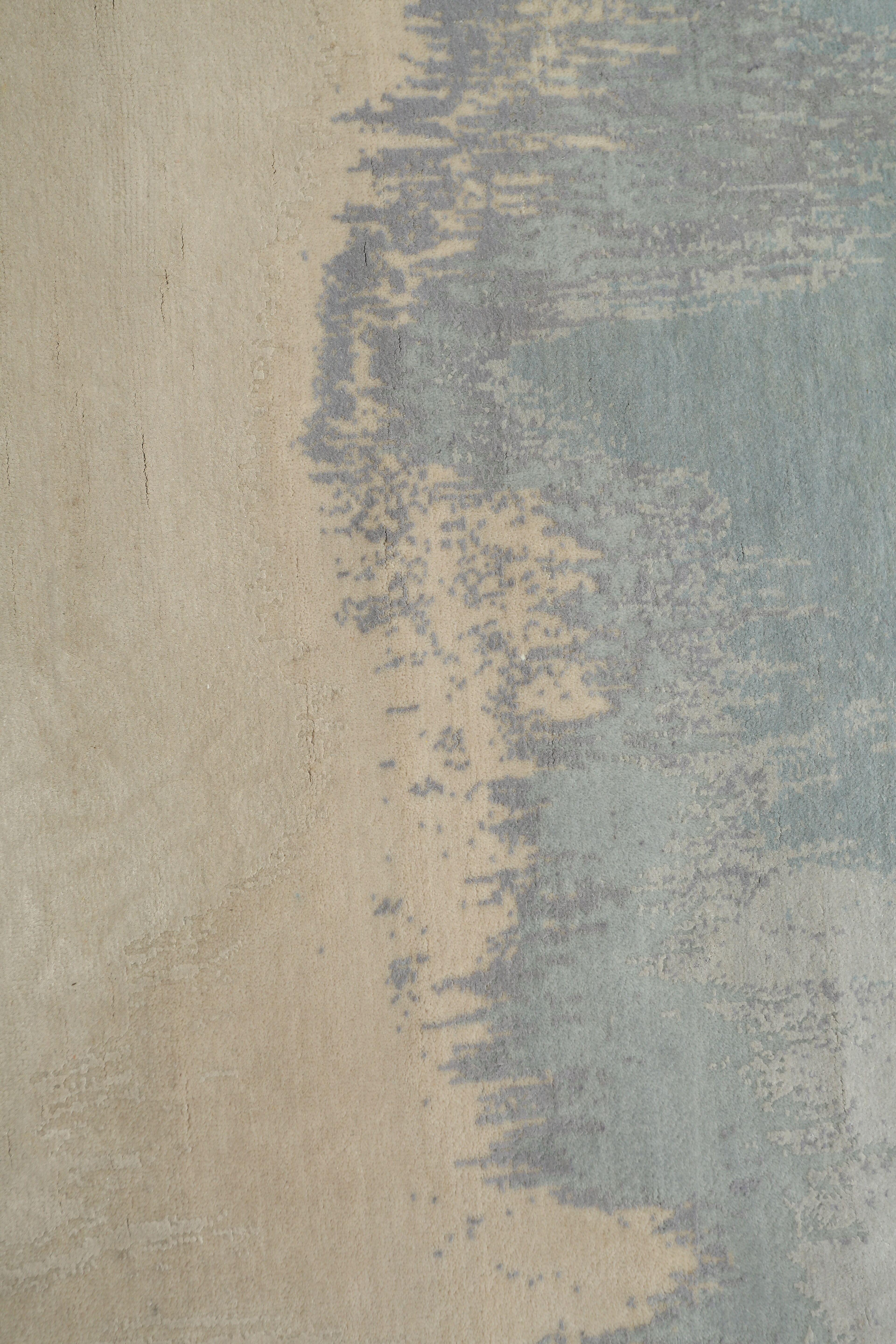 Hand-Knotted Fog, Hand Knotted with New Zealand Wool and Silk Area Rug by Thirty Six Knots For Sale
