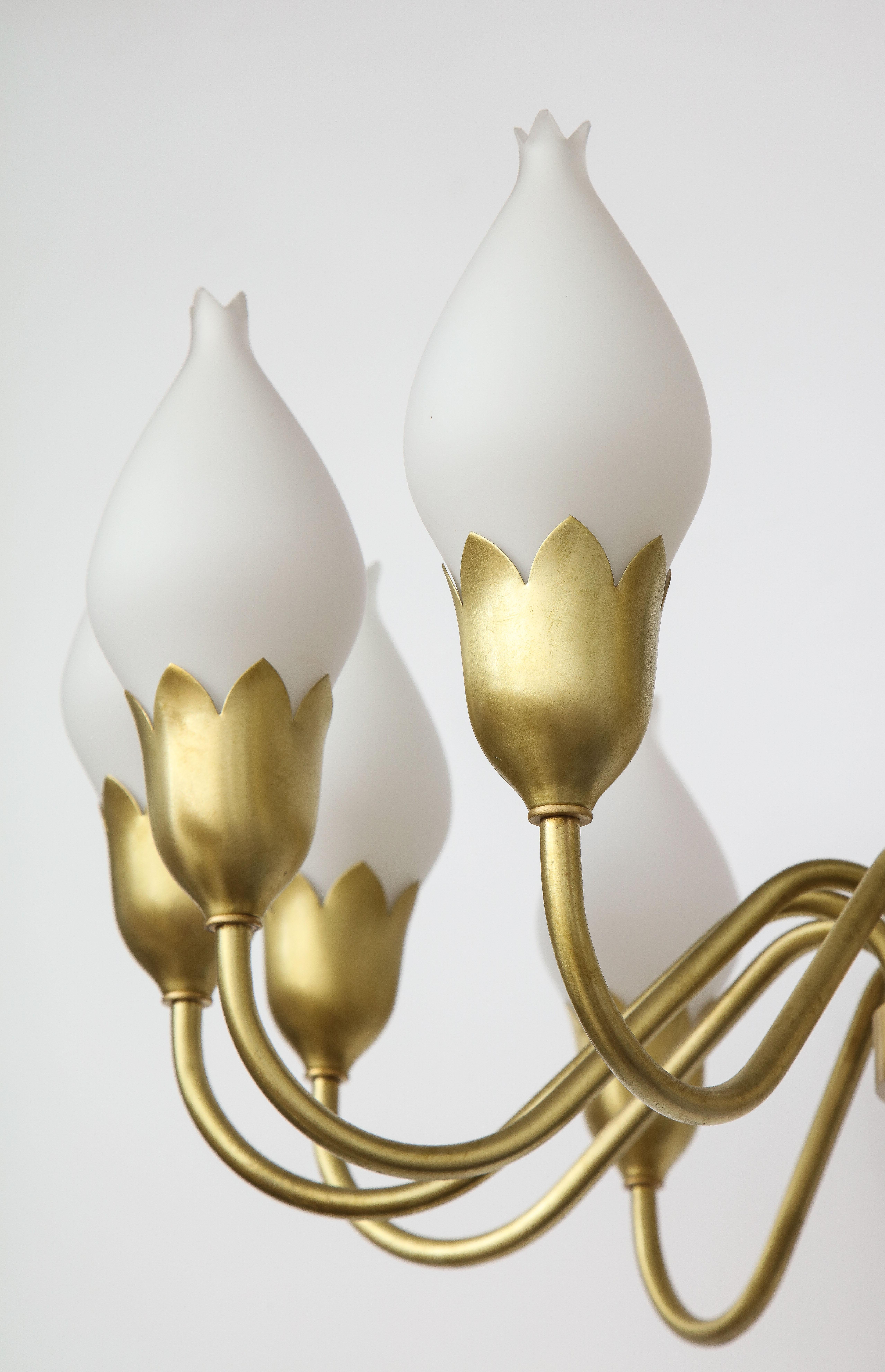 Fog & Morup 12-Arm Brass, Tulip Glass Chandelier For Sale 2