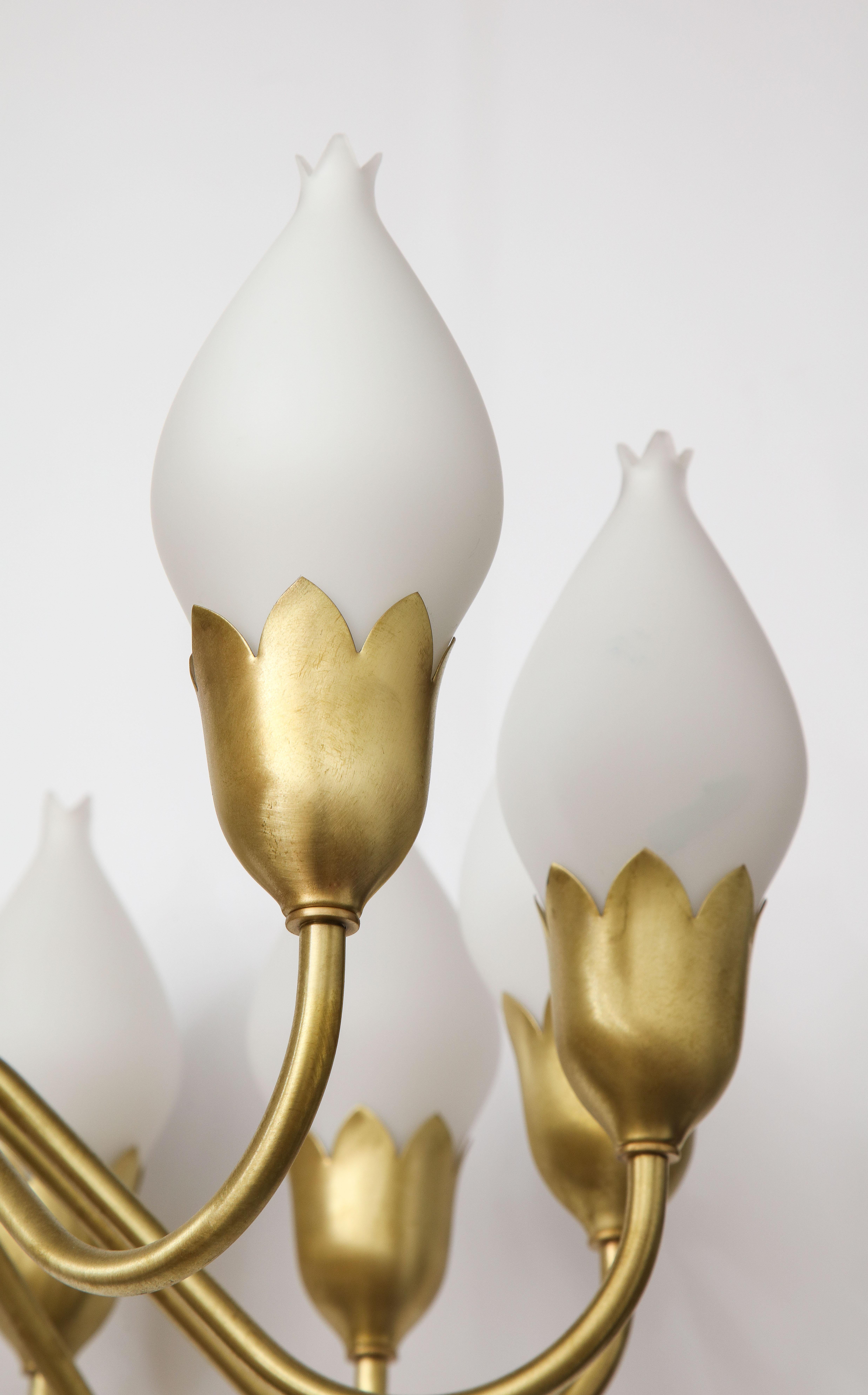 Fog & Morup 12-Arm Brass, Tulip Glass Chandelier For Sale 3