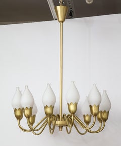 Fog & Morup 12-Arm Brass, Tulip Glass Chandelier