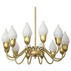 Fog & Morup 12-Arm Brass, Tulip Glass Chandelier