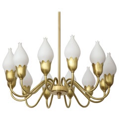 Fog & Morup 12-Arm Brass, Tulip Glass Chandelier