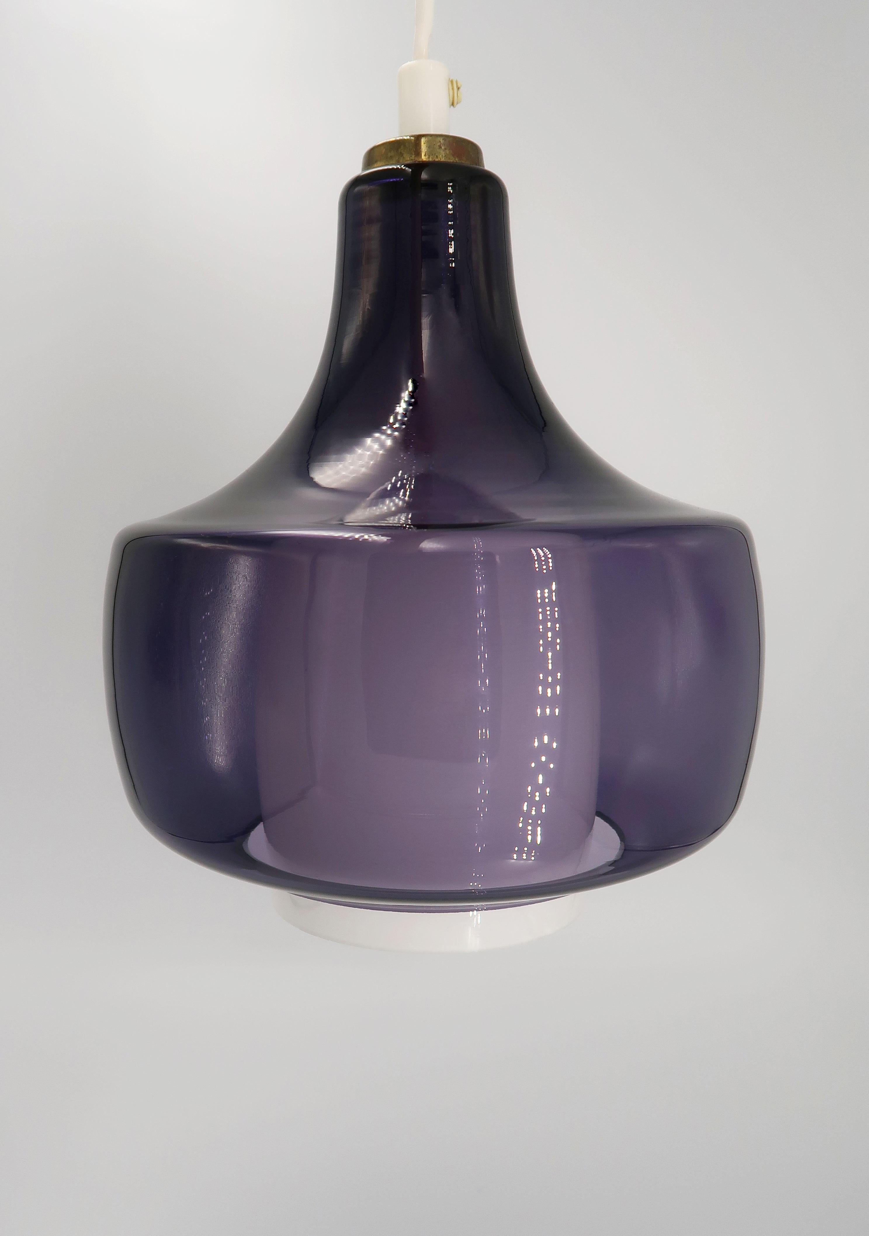 Mid-Century Modern Fog & Mørup Danish Modern Purple, White Glass Pendant by Bent Nordsted, 1968