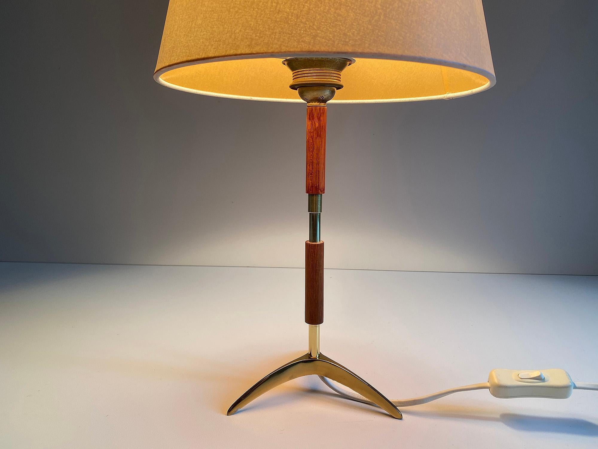 Scandinavian Modern Fog & Mørup Desk /  Table Lamp, Danish Modern, Bronze Brass Teak, 1960s  For Sale