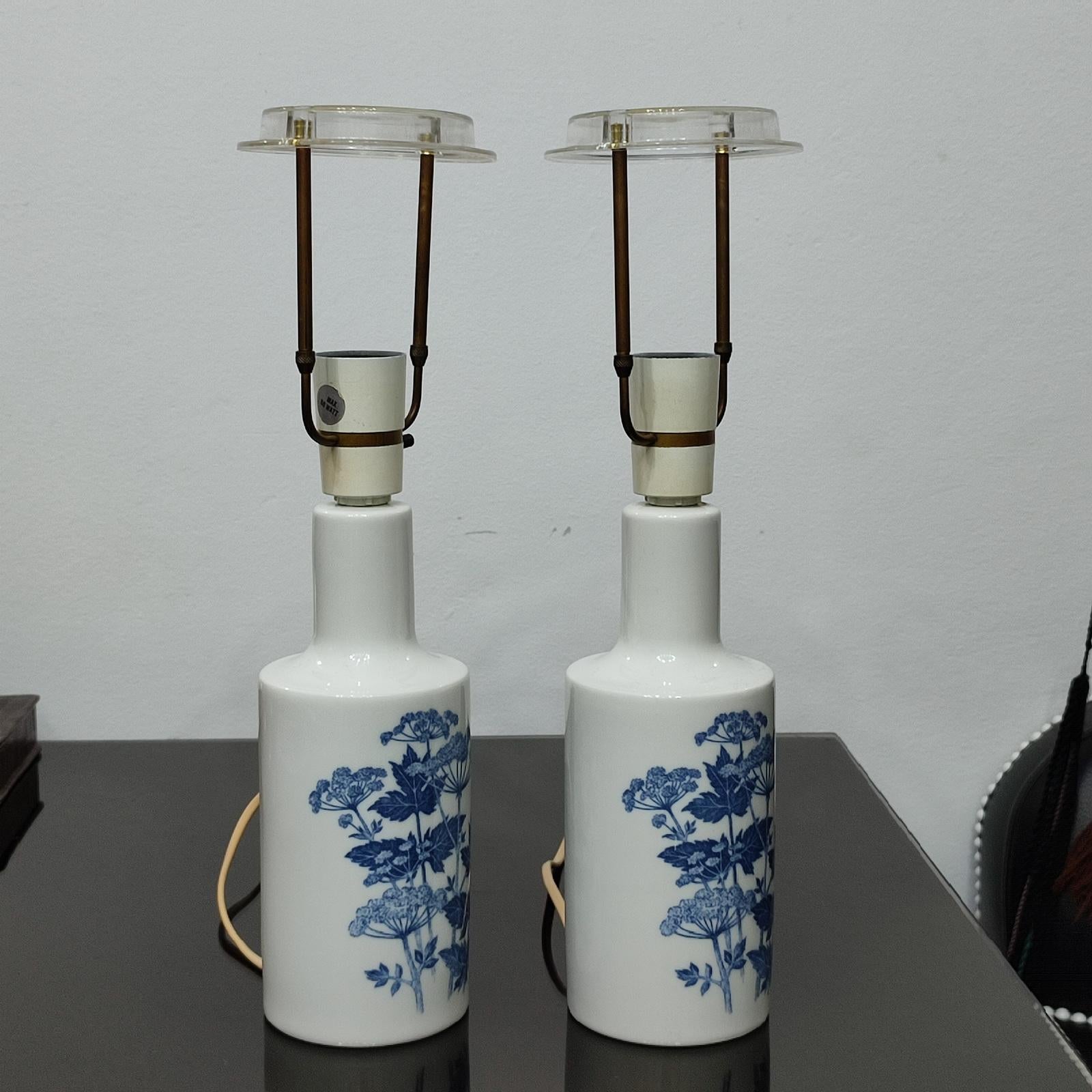 Mid-20th Century Pair of Porcelain Table Lamps by Fog & Morup for Royal Copenhagen, Denmark 1960s For Sale