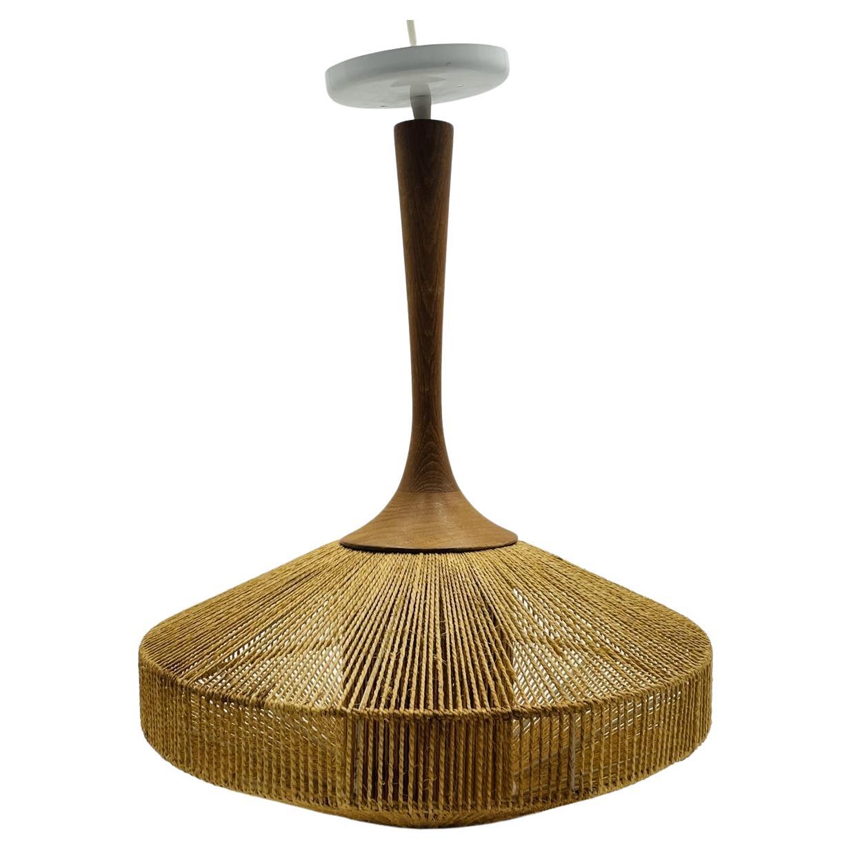 Fog & Morup Hanging Light with Teak Stem and Jute-Wrapped Shade
