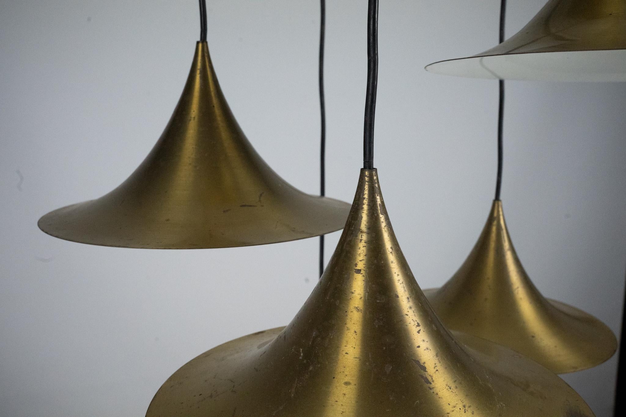 Fog & Morup, Midcentury Brass Pendant with Five Pendant Drops. Danmark, 1960s For Sale 6