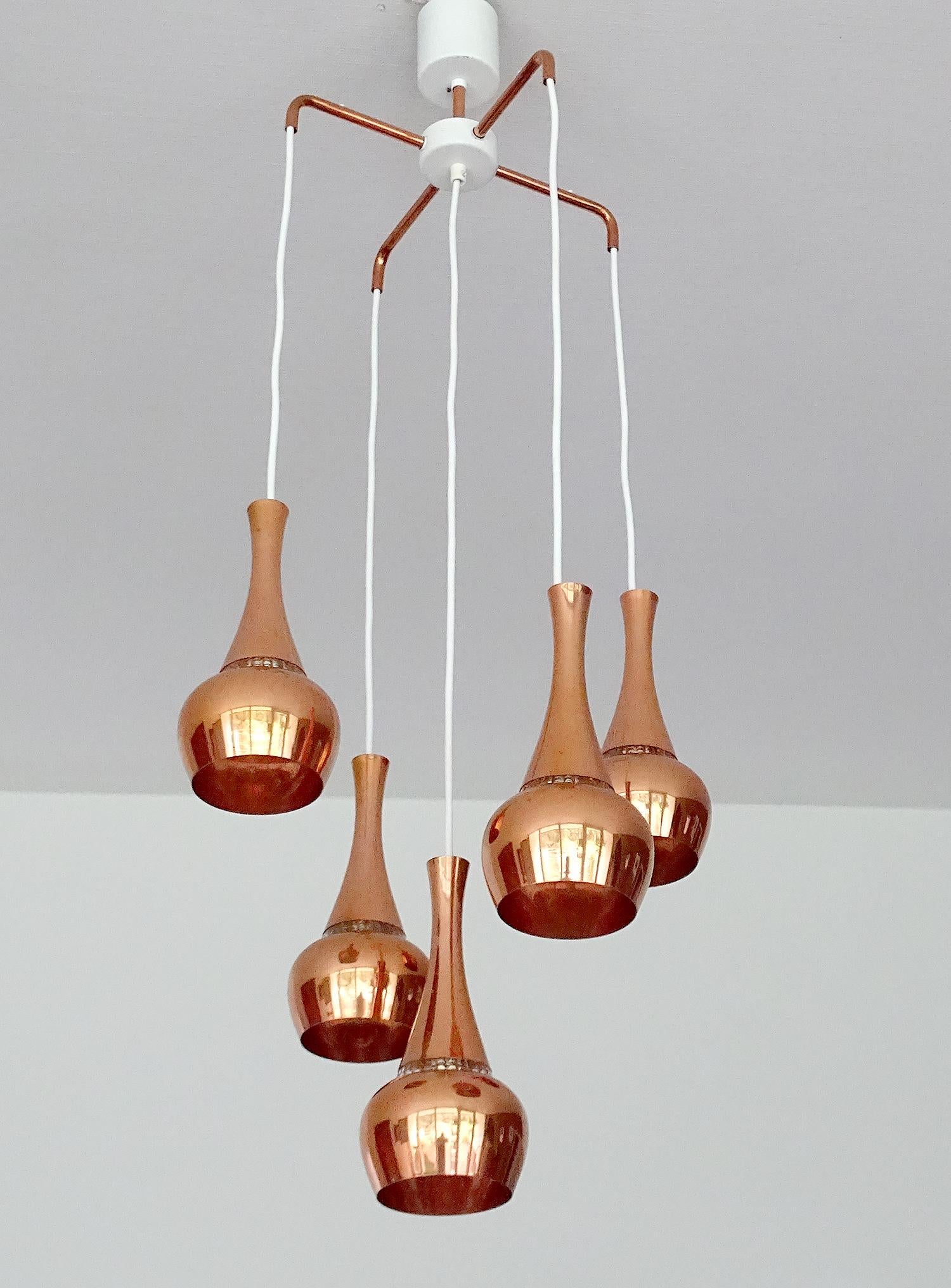 Fog & Morup  MidCentury Orient Copper Glass Chandelier Pendant Lamps, 1960s 4