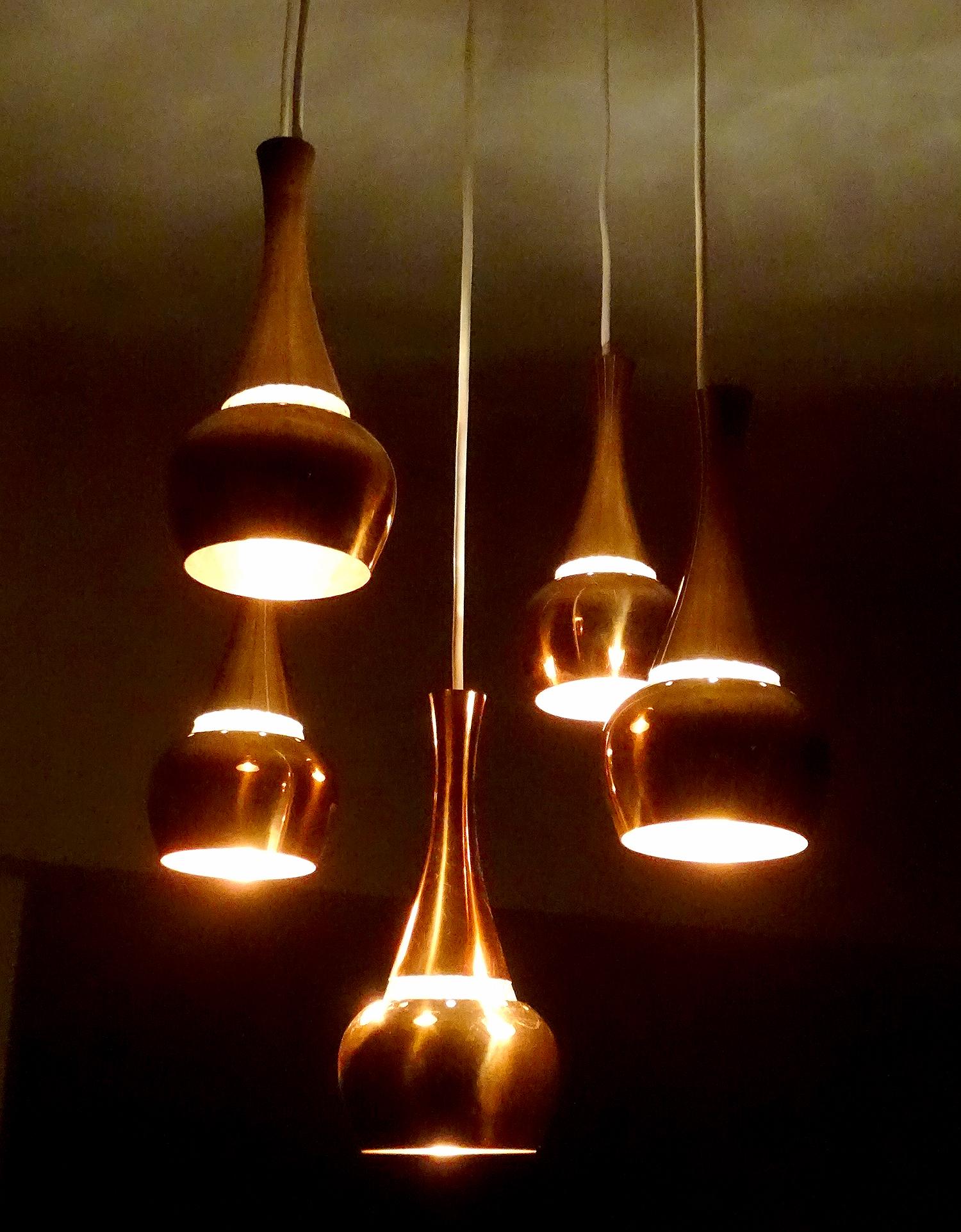 Fog & Morup  MidCentury Orient Copper Glass Chandelier Pendant Lamps, 1960s 5