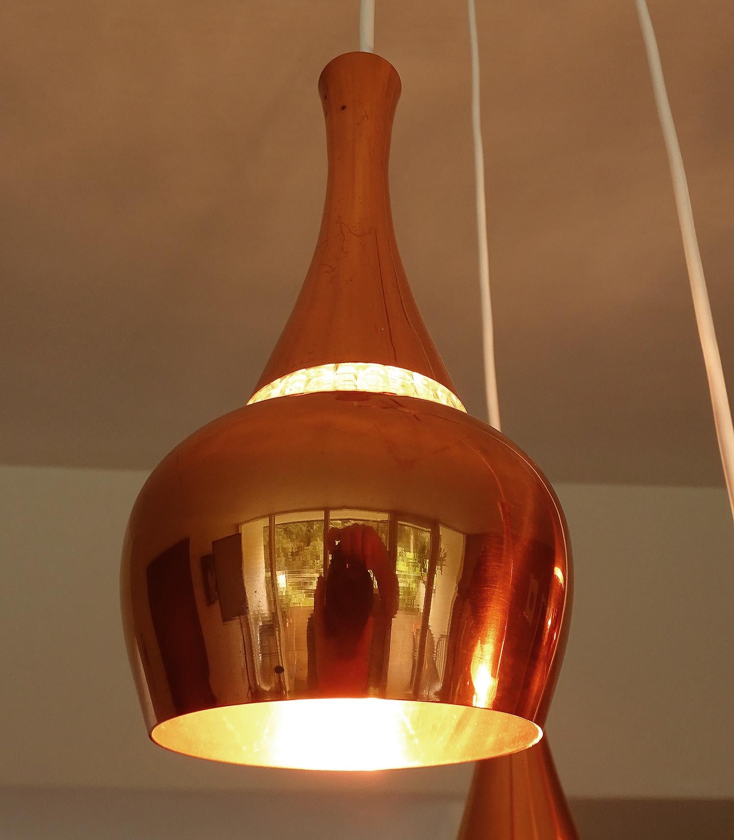 Fog & Morup  MidCentury Orient Copper Glass Chandelier Pendant Lamps, 1960s 8