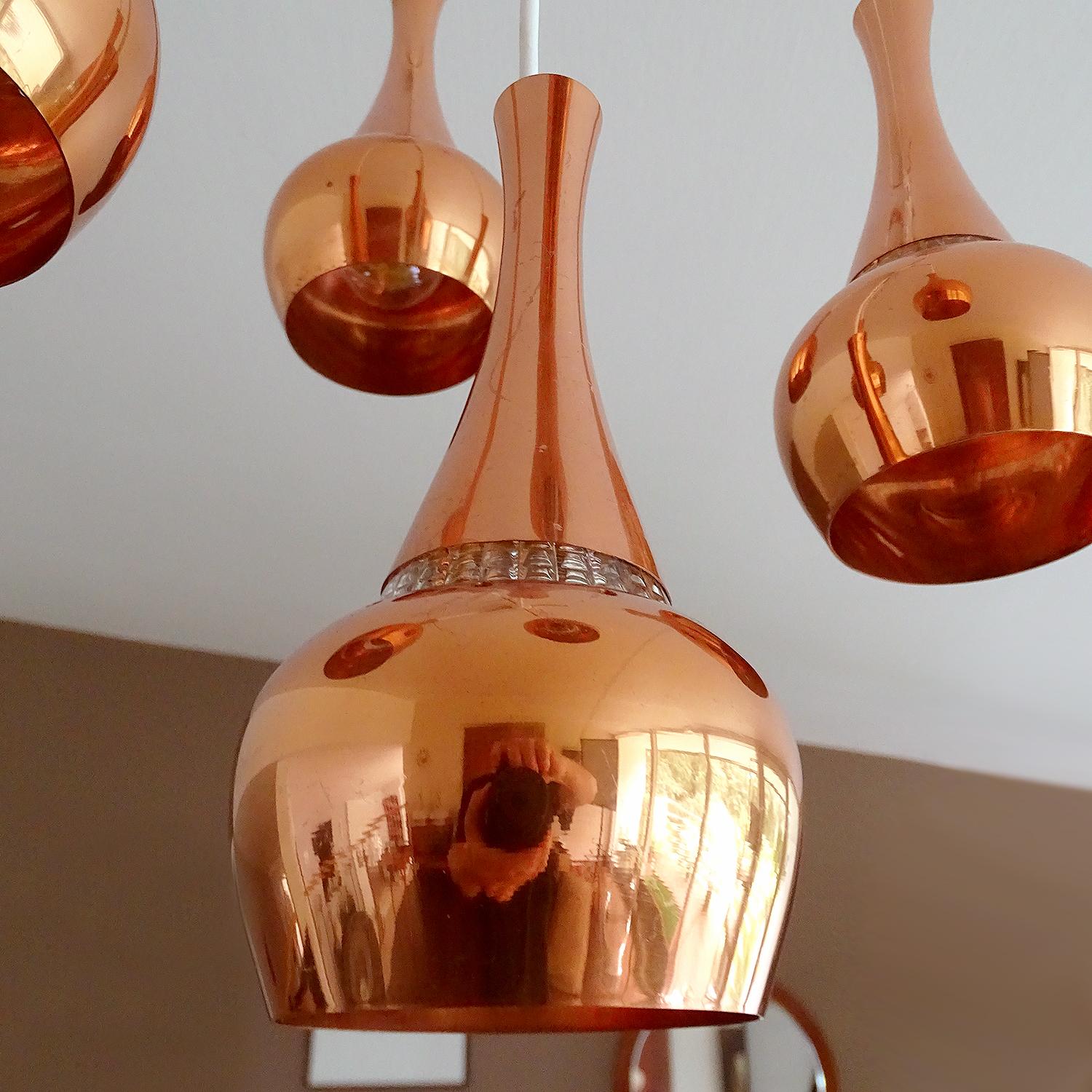Fog & Morup  MidCentury Orient Copper Glass Chandelier Pendant Lamps, 1960s 9
