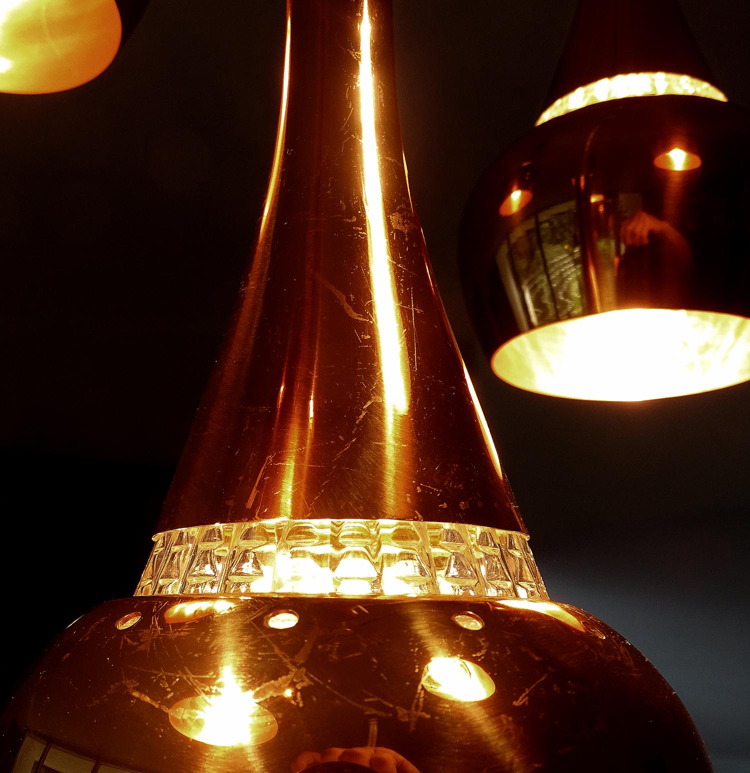 Fog & Morup  MidCentury Orient Copper Glass Chandelier Pendant Lamps, 1960s 10