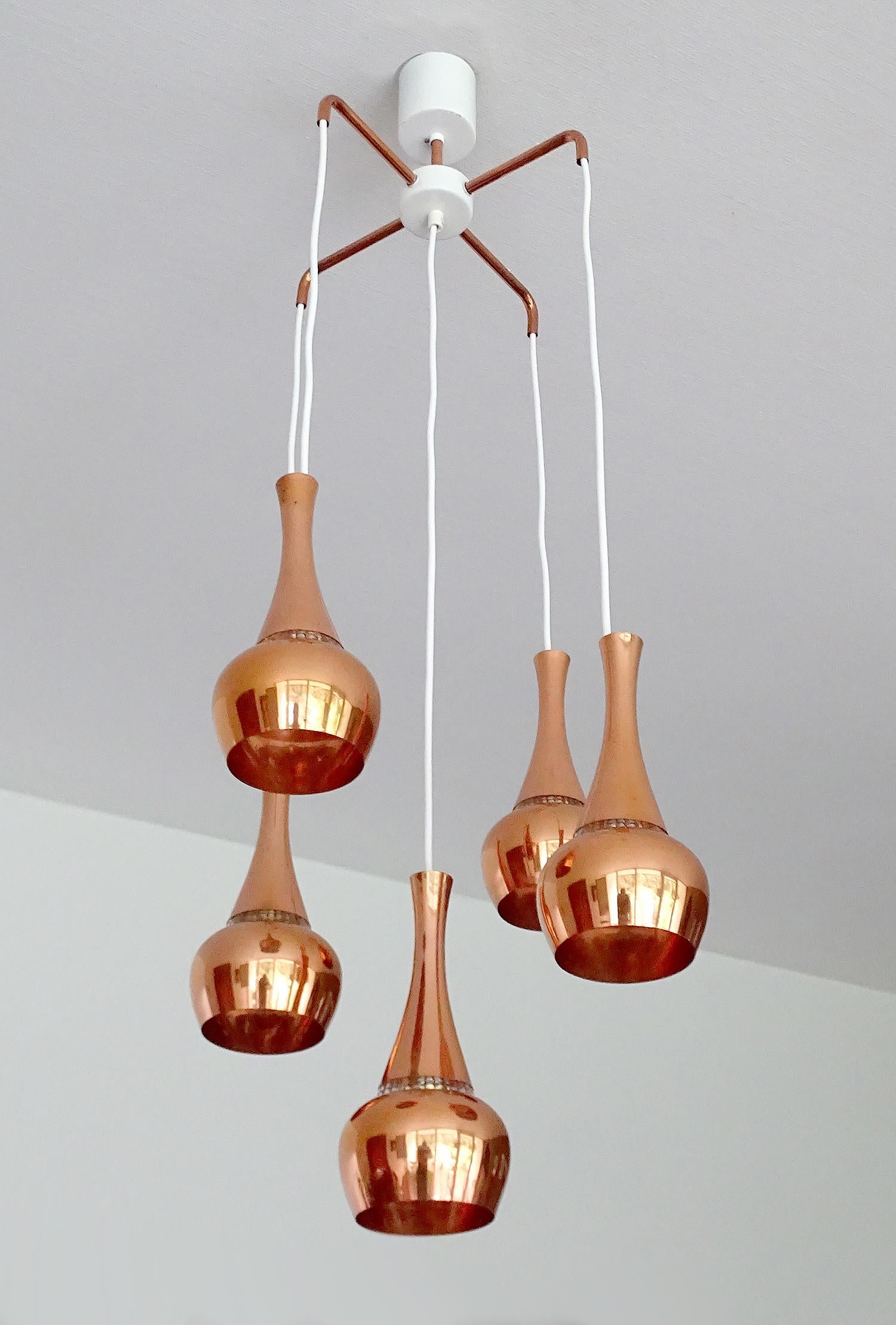 Fog & Morup  MidCentury Orient Copper Glass Chandelier Pendant Lamps, 1960s In Good Condition In Bremen, DE