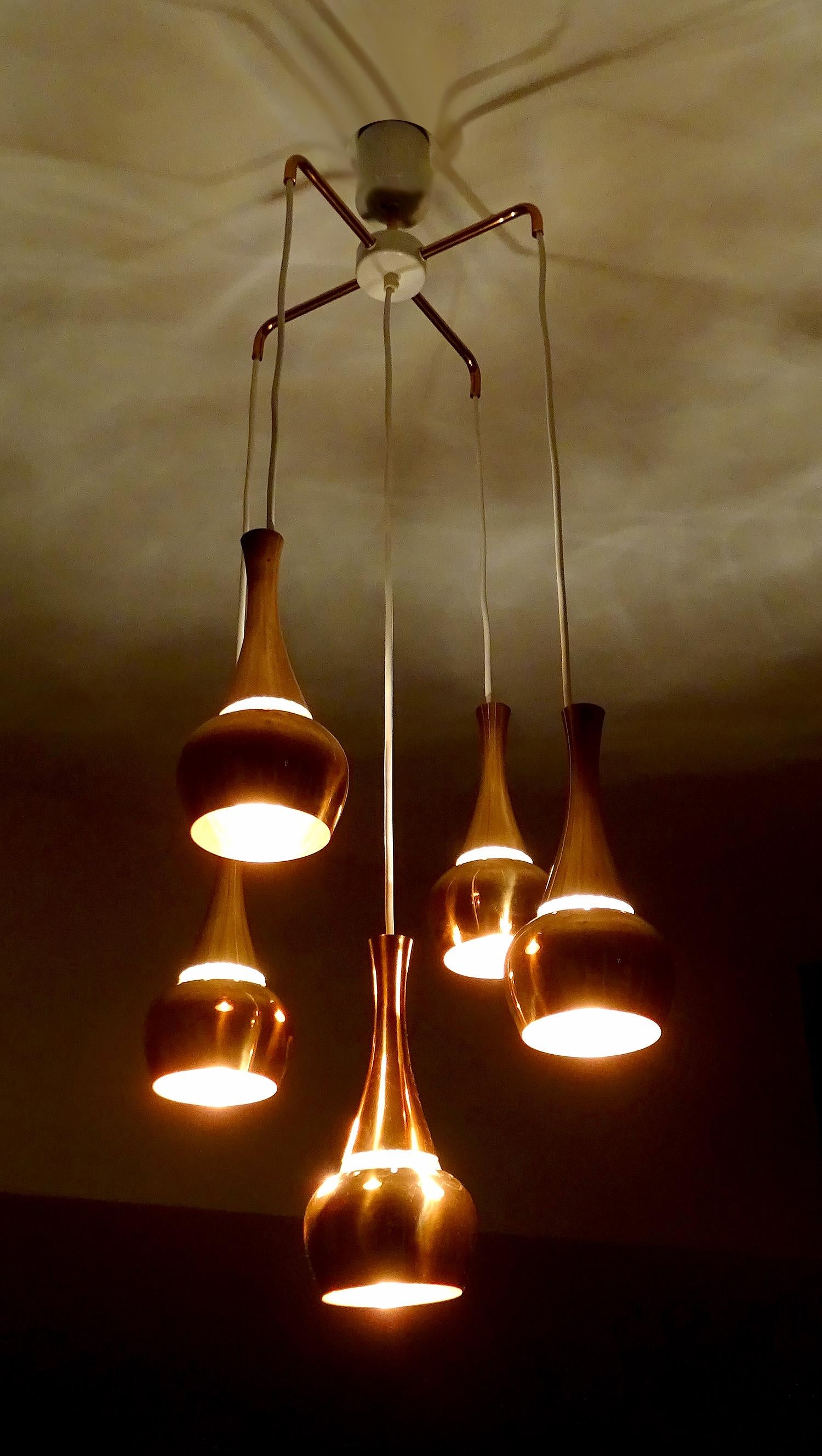 Fog & Morup  MidCentury Orient Copper Glass Chandelier Pendant Lamps, 1960s 1