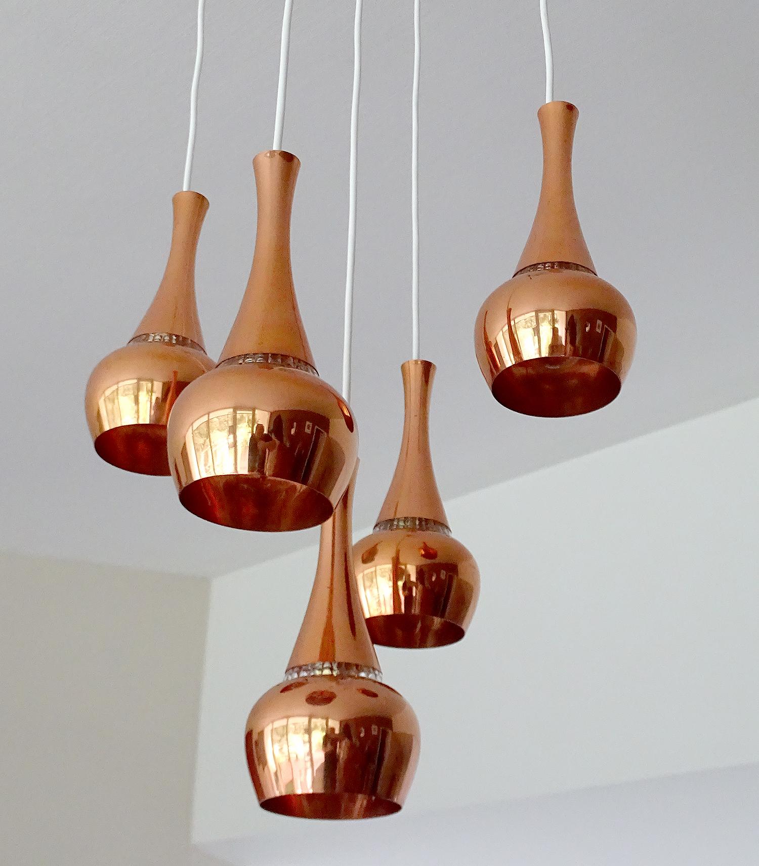 Fog & Morup  MidCentury Orient Copper Glass Chandelier Pendant Lamps, 1960s 2