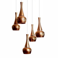 Fog & Morup  MidCentury Orient Copper Glass Chandelier Pendant Lamps, 1960s