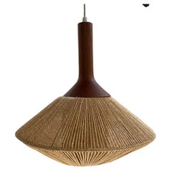 Vintage Fog & Morup Modern Pendant Lamp Teak Hemp Rope IB Fabiansen 1960s Copenhagen