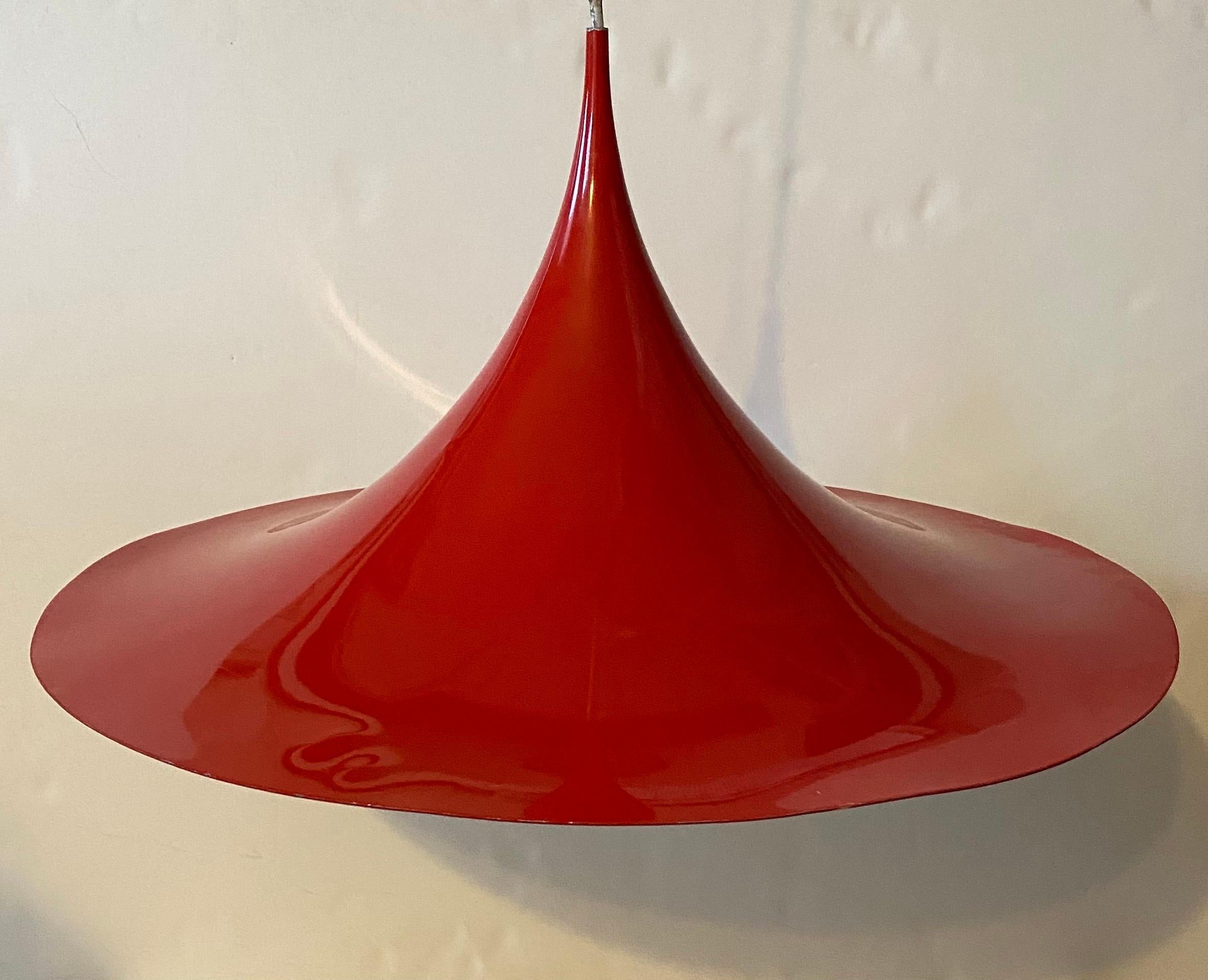 Danish Fog & Morup Red Semi Pendant Hanging Lamp by Bonderup & Thorup For Sale