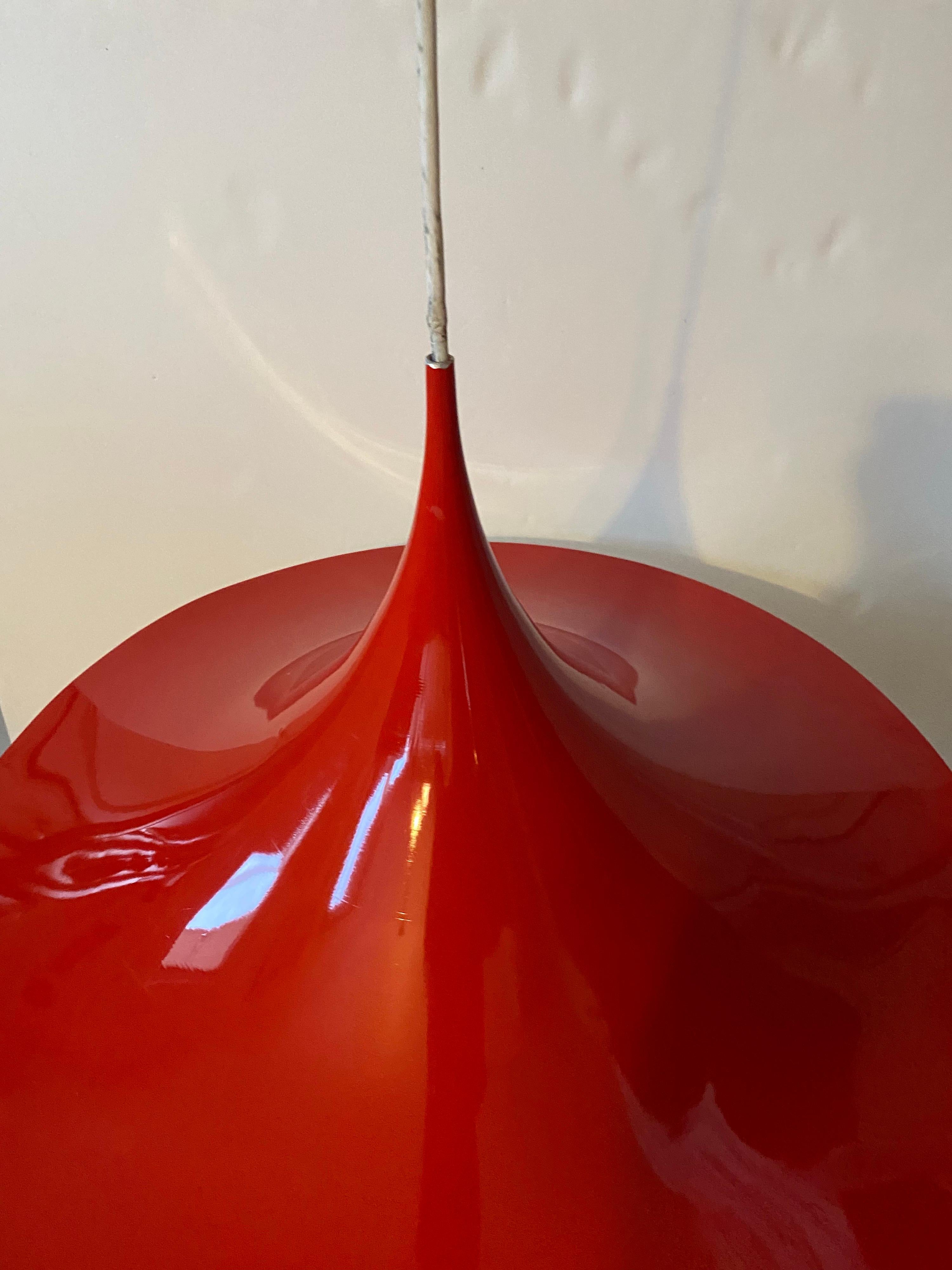 Fog & Morup Red Semi Pendant Hanging Lamp by Bonderup & Thorup In Good Condition For Sale In New York, NY