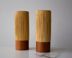 Fog & Mørup Table Lamps New Old Stock Pair in Jute & Teak Scandinavian Modern