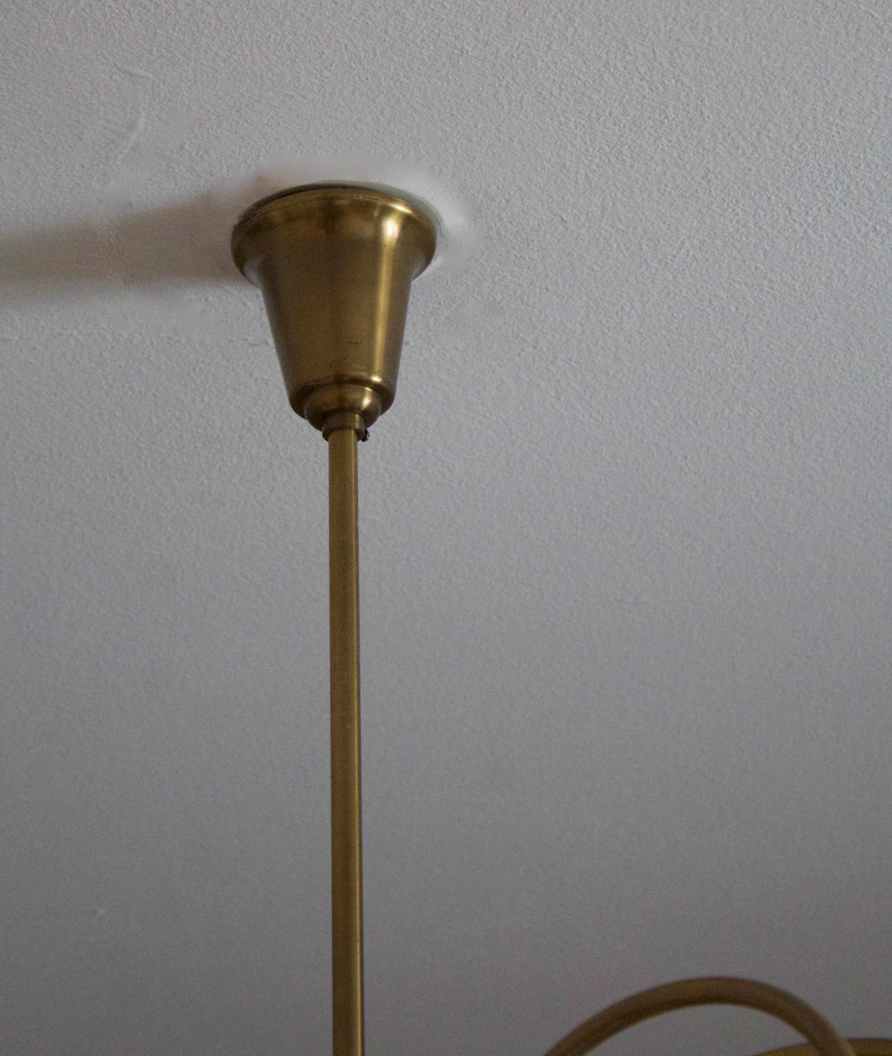 Fog & Mørup, 10-Armed Chandelier Light, Brass, Milk Glass, Denmark, c. 1940s In Good Condition For Sale In High Point, NC