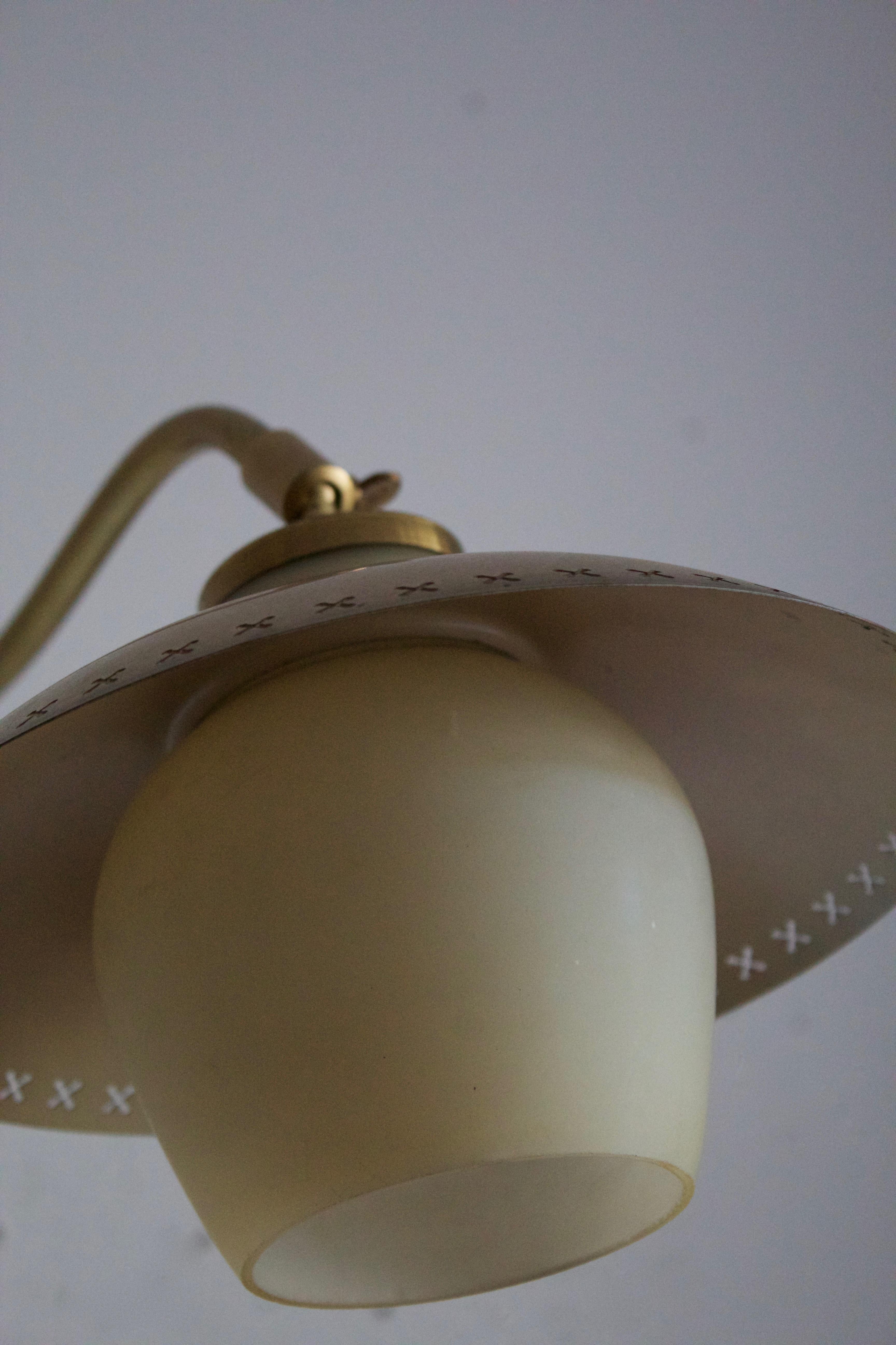 Mid-20th Century Fog & Mørup, Adjustable Wall Light, Brass, Opaline Glass, Denmark, 1950s