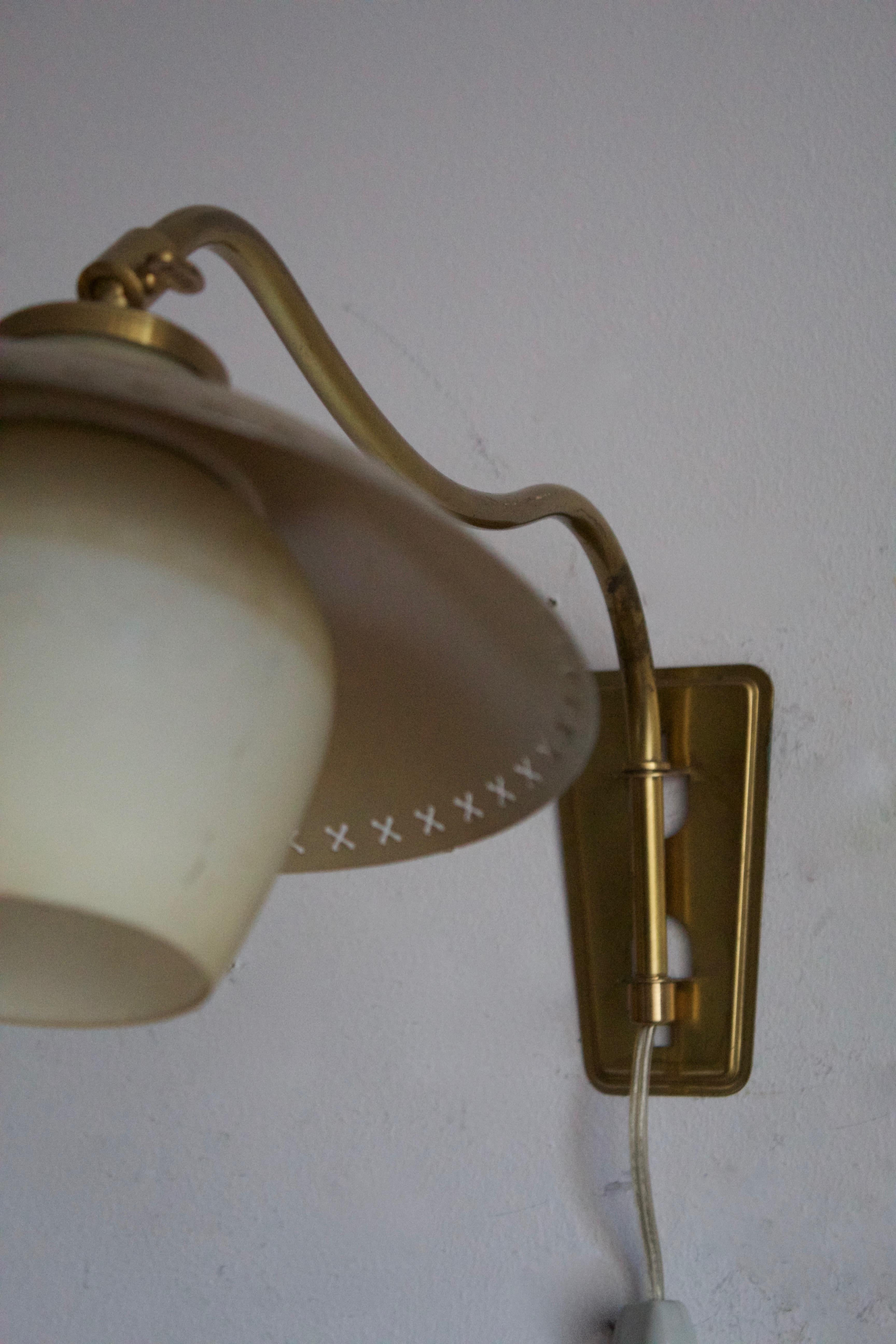 Fog & Mørup, Adjustable Wall Light, Brass, Opaline Glass, Denmark, 1950s 1