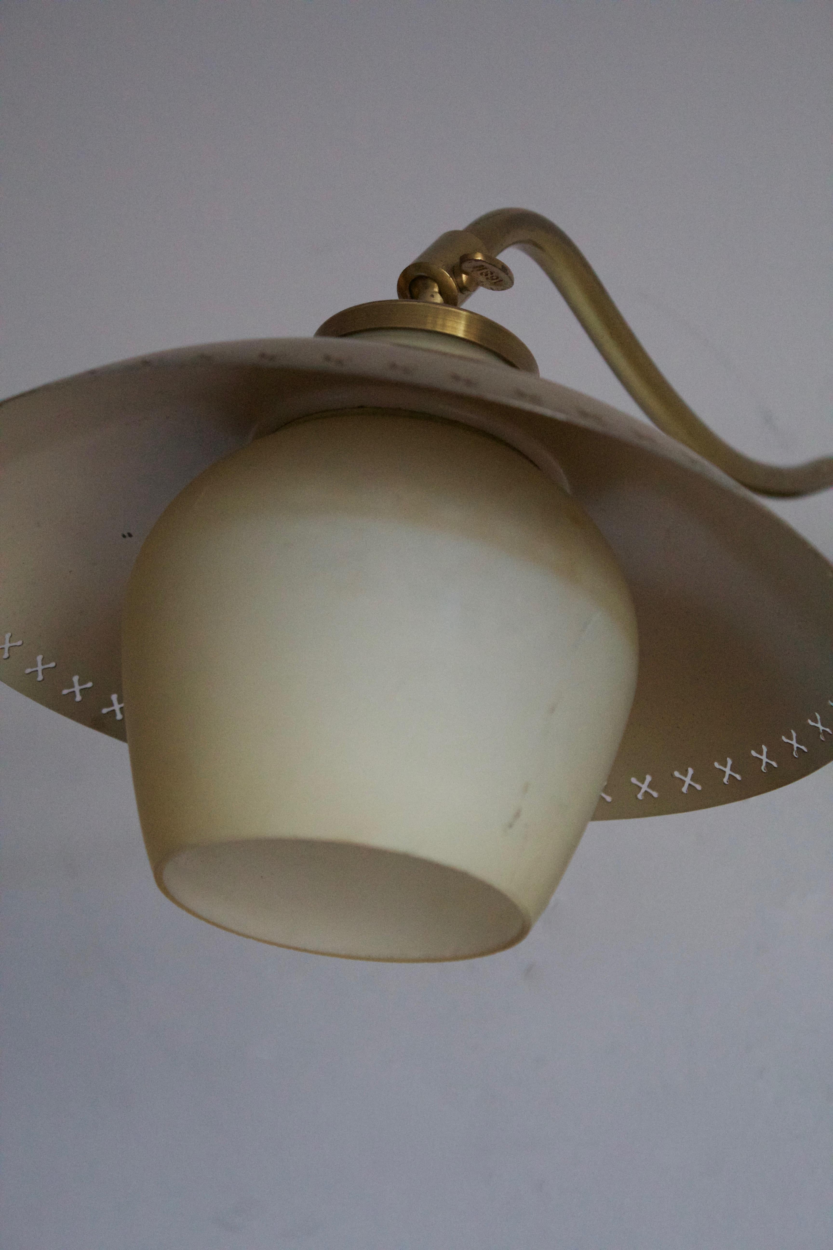 Fog & Mørup, Adjustable Wall Light, Brass, Opaline Glass, Denmark, 1950s 2