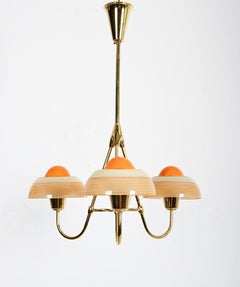 Fog & Mørup Brass Chandelier with Opaline Glass Shades