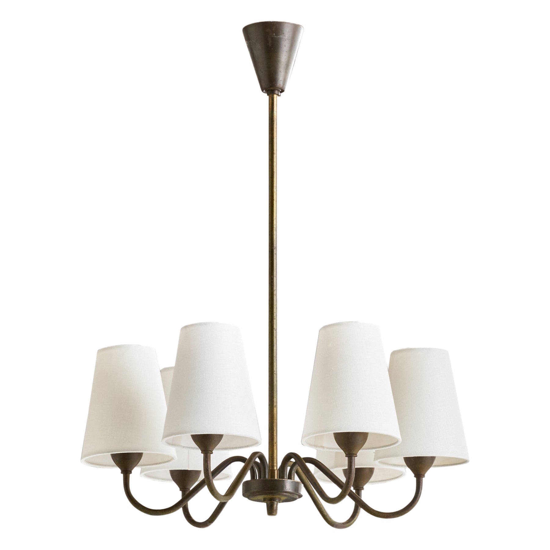 Fog & Mørup, lustre, laiton, tissu, Danemark, années 1940 en vente