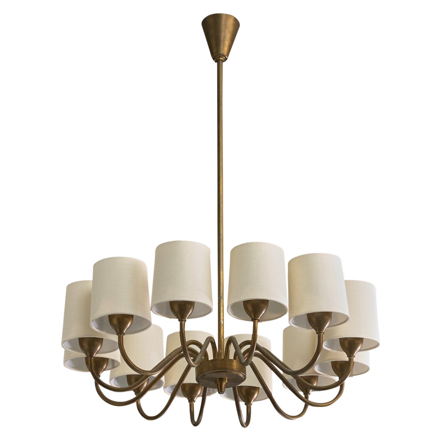 Fog & Mørup, Chandelier, Brass, Fabric, Denmark, 1950s