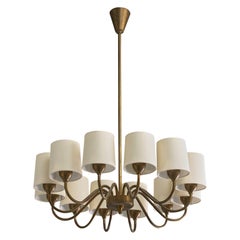 Fog & Mørup, Chandelier, Brass, Fabric, Denmark, 1950s