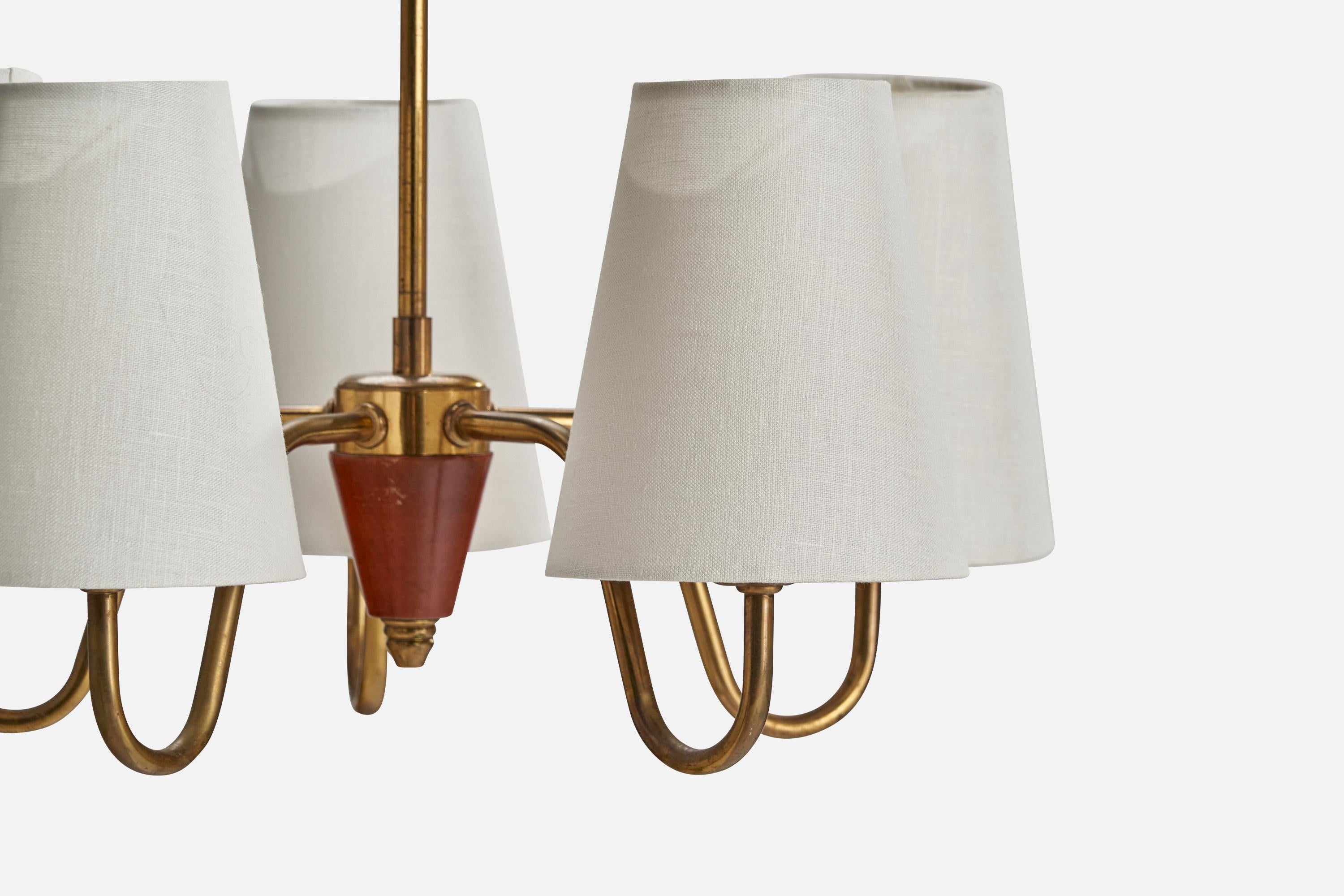 Fog & Mørup, Chandelier, Brass, Fabric, Wood, Denmark, 1940s In Good Condition For Sale In High Point, NC