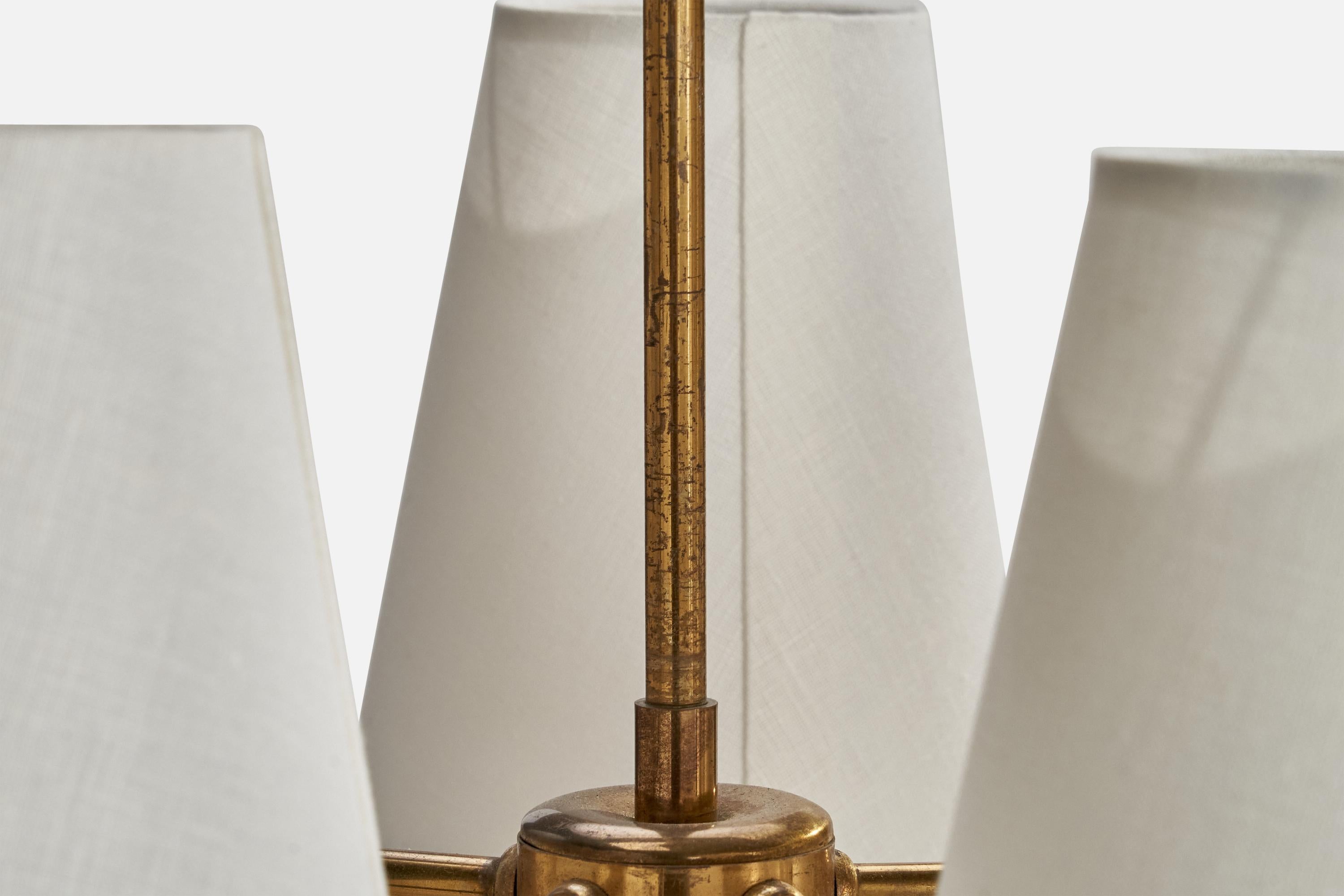 Fog & Mørup, Chandelier, Brass, Fabric, Wood, Denmark, 1940s For Sale 1