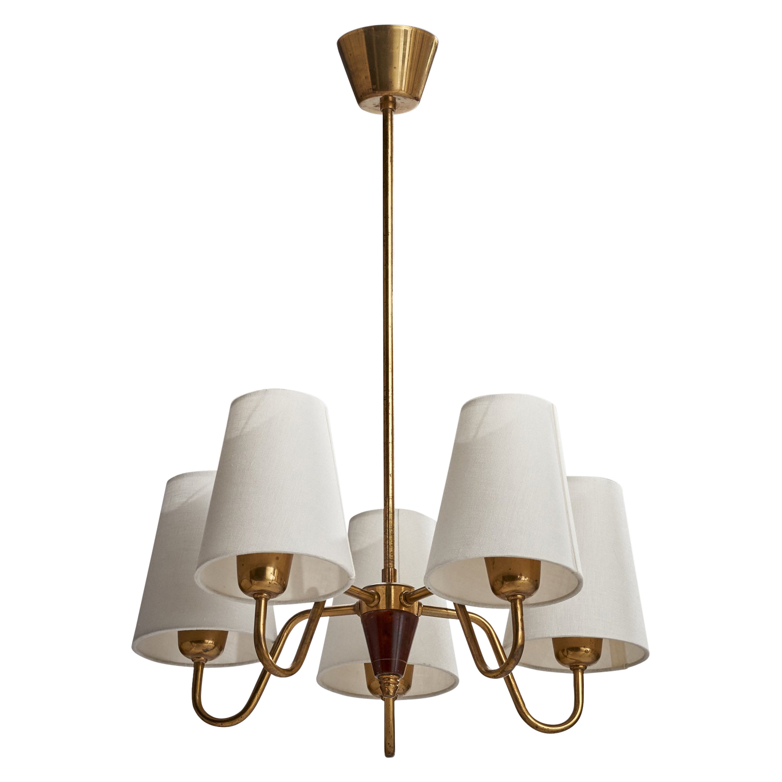 Fog & Mørup, lustre, laiton, tissu, Wood, Danemark, années 1940