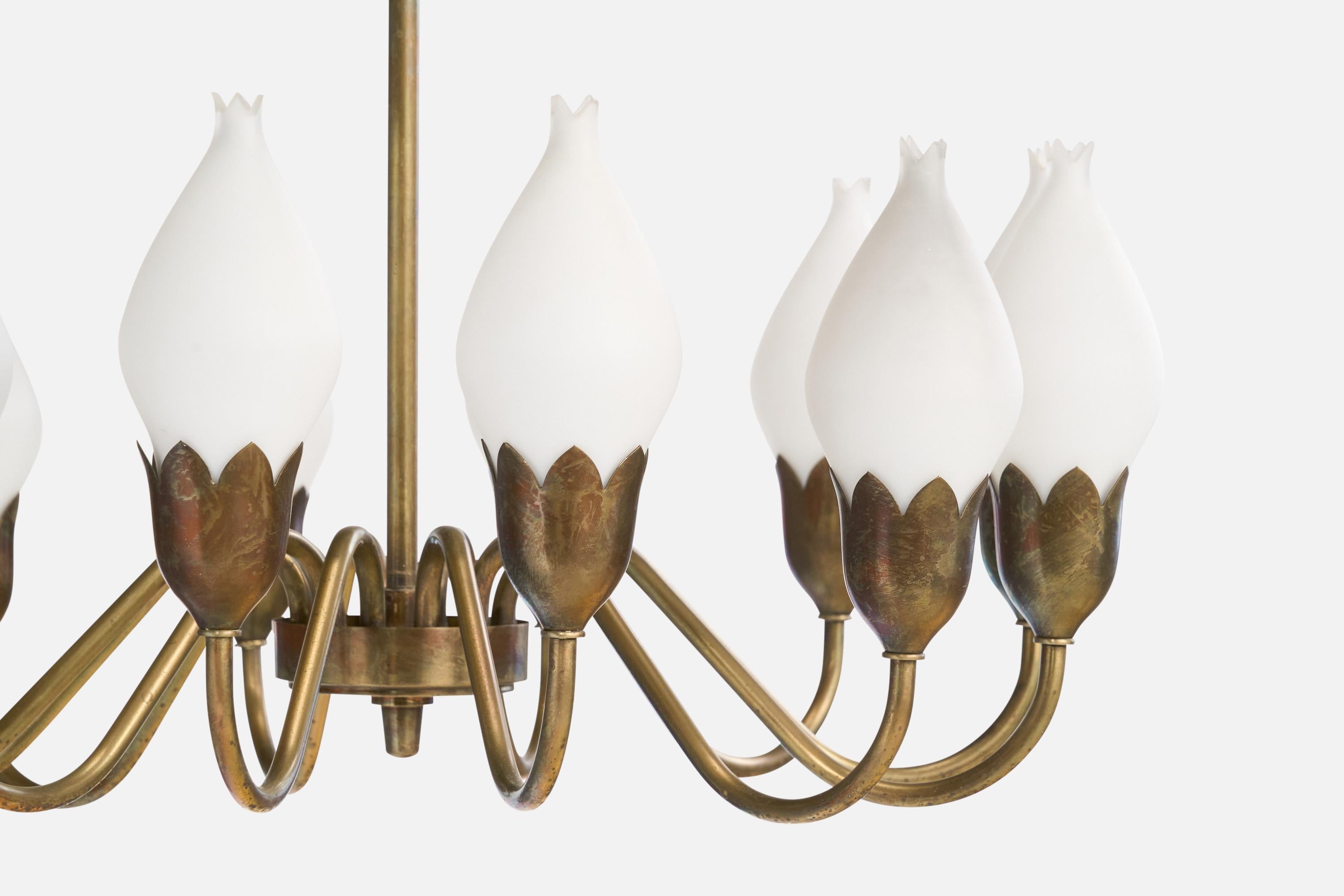 Fog & Mørup, Lampadario, Ottone, Vetro, Danimarca, anni '1950 in vendita 4