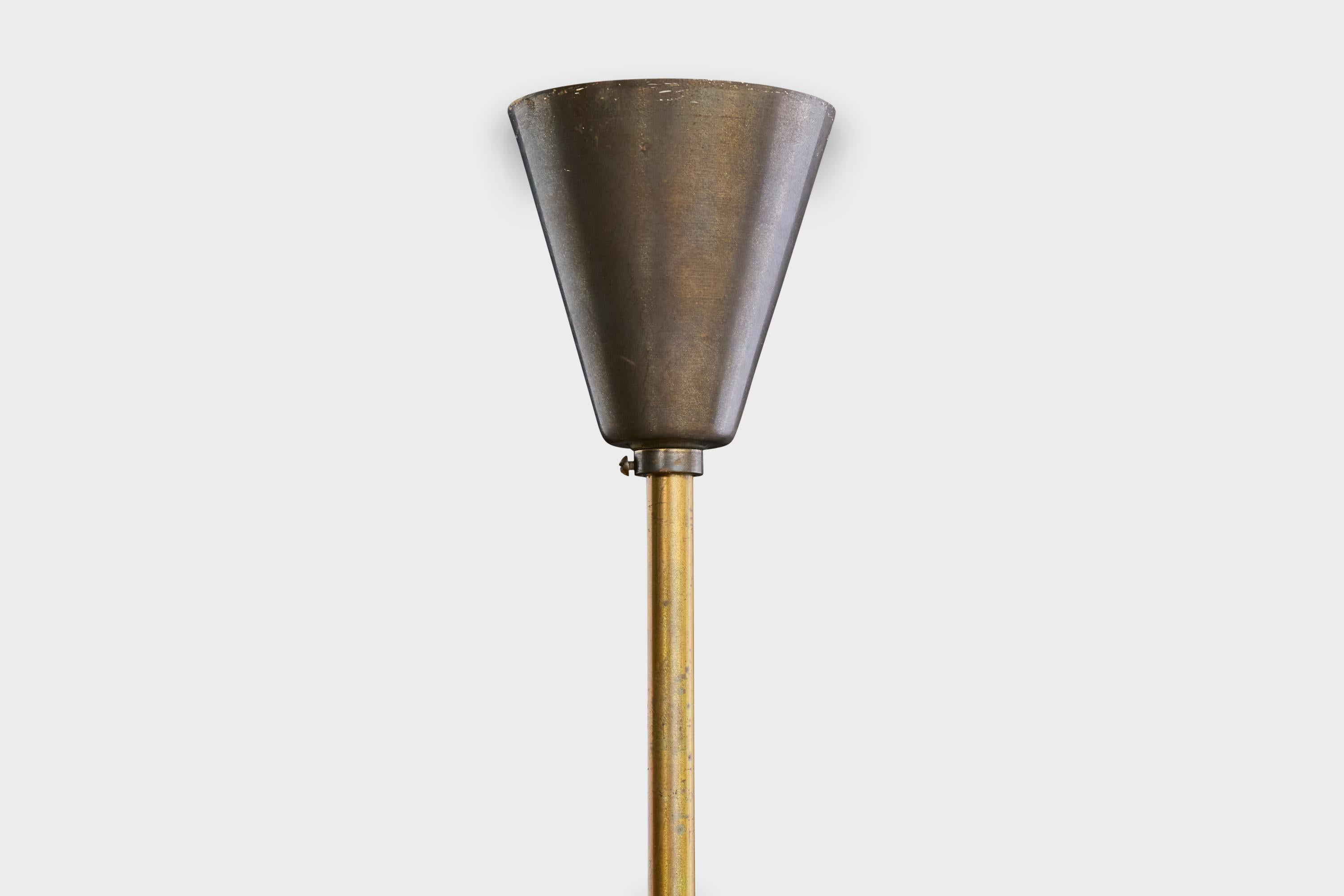 Fog & Mørup, Chandelier, Brass, Glass, Denmark, 1950s For Sale 4